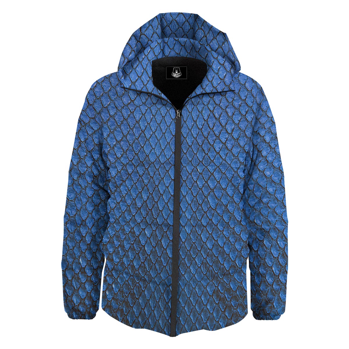 Snakeskin Steel Blue Print Down Jacket-grizzshop