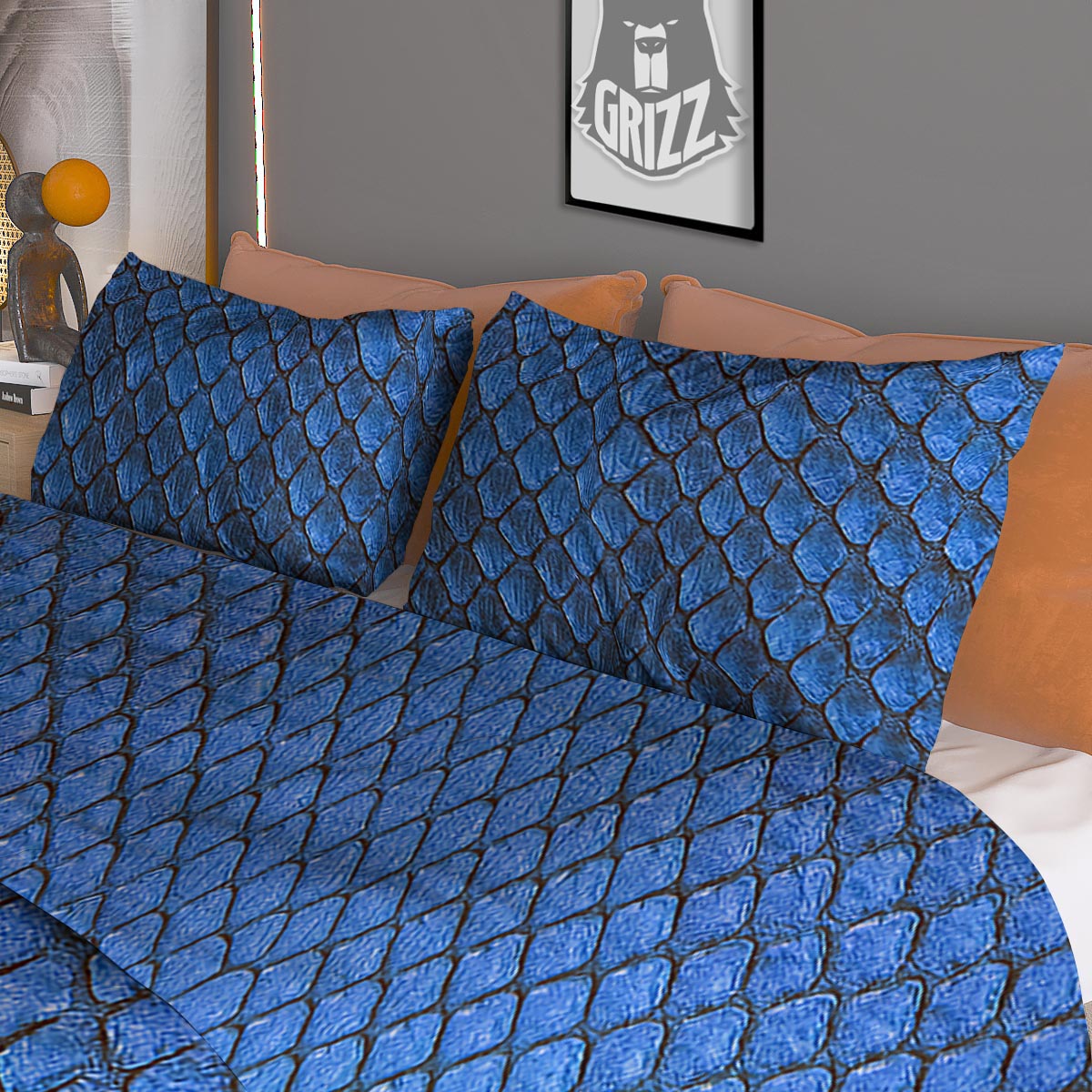 Snakeskin Steel Blue Print Duvet Cover Bedding Set