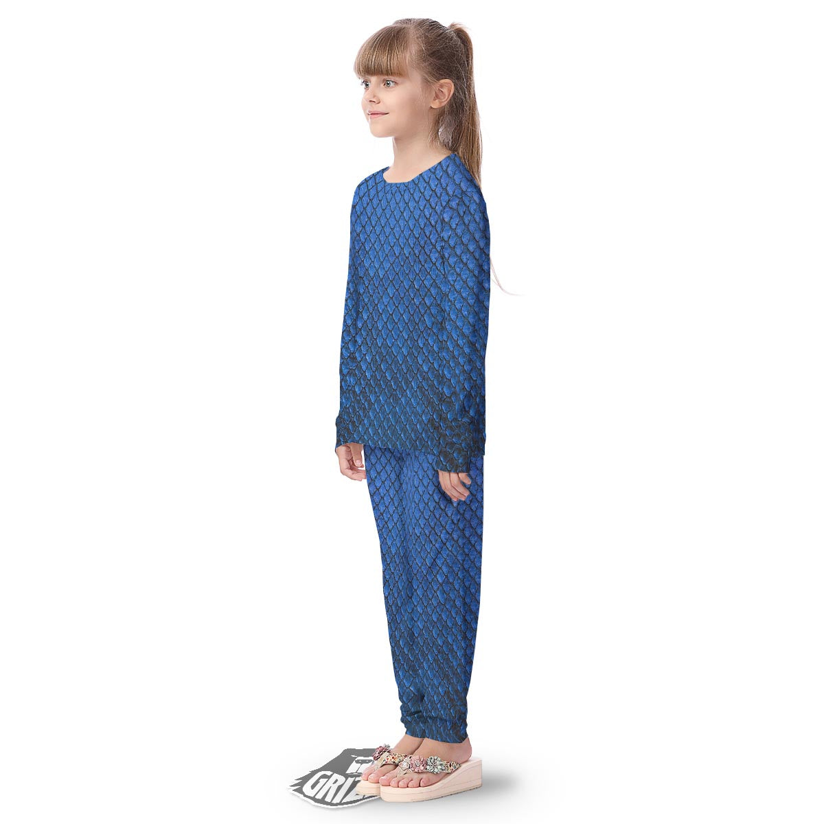 Snakeskin Steel Blue Print Kid's Pajamas-grizzshop