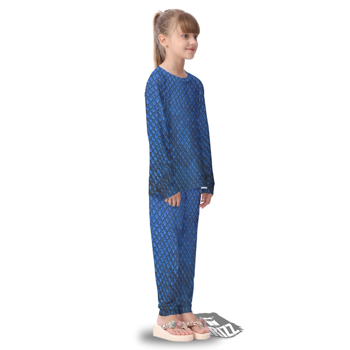 Snakeskin Steel Blue Print Kid's Pajamas-grizzshop
