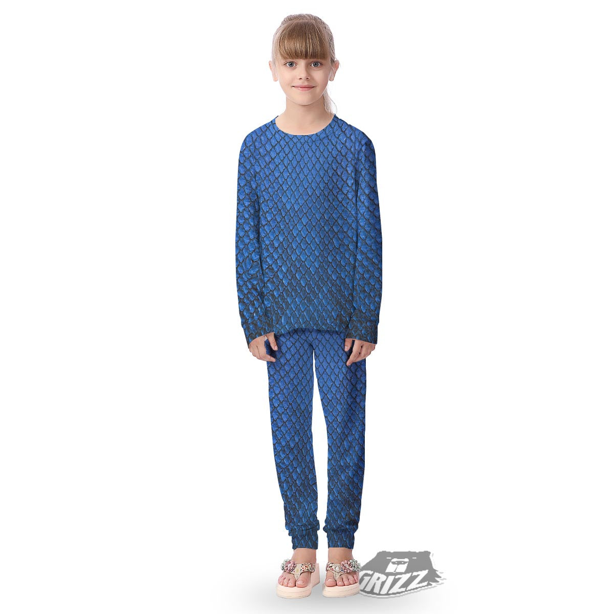 Snakeskin Steel Blue Print Kid's Pajamas-grizzshop