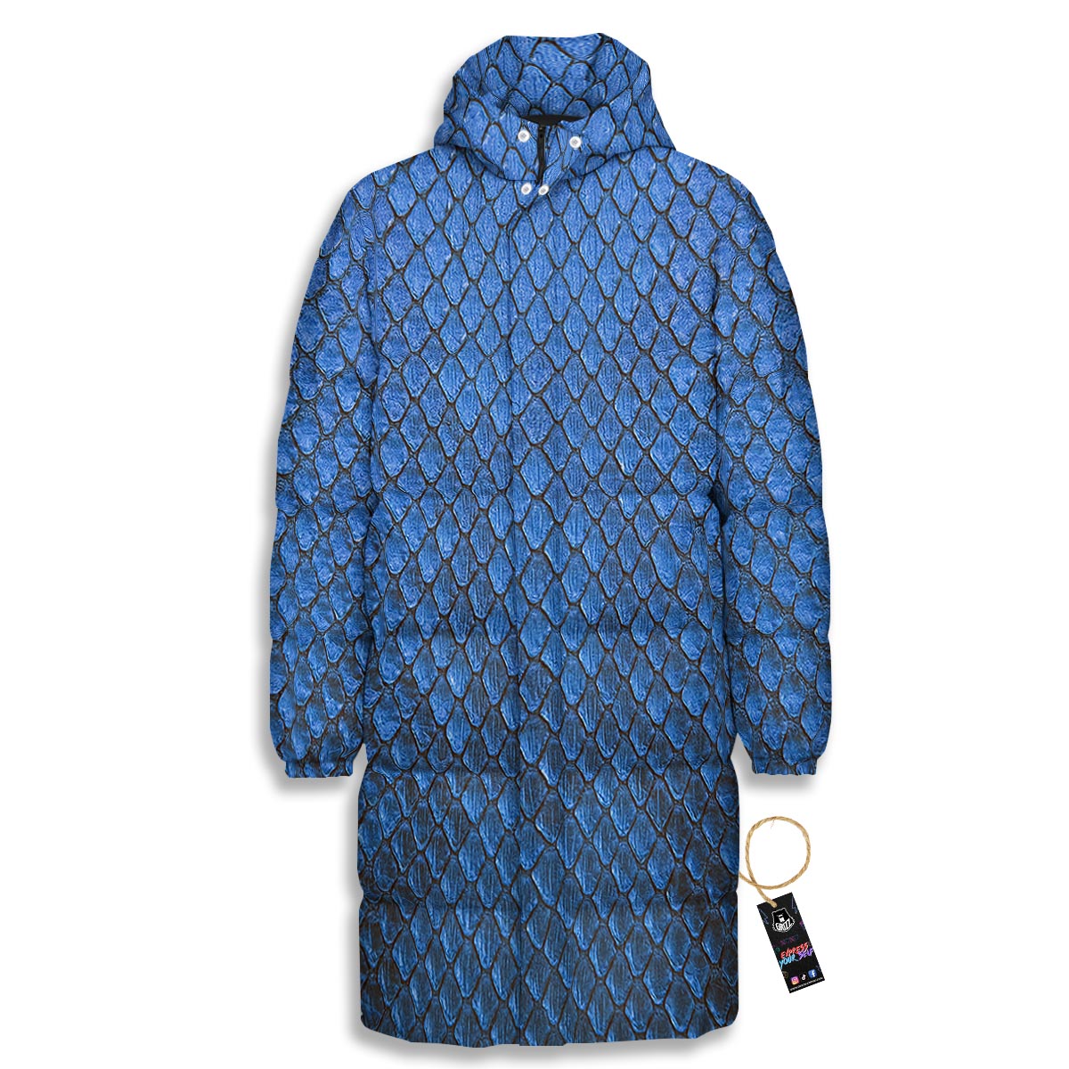 Snakeskin Steel Blue Print Long Down Jacket-grizzshop