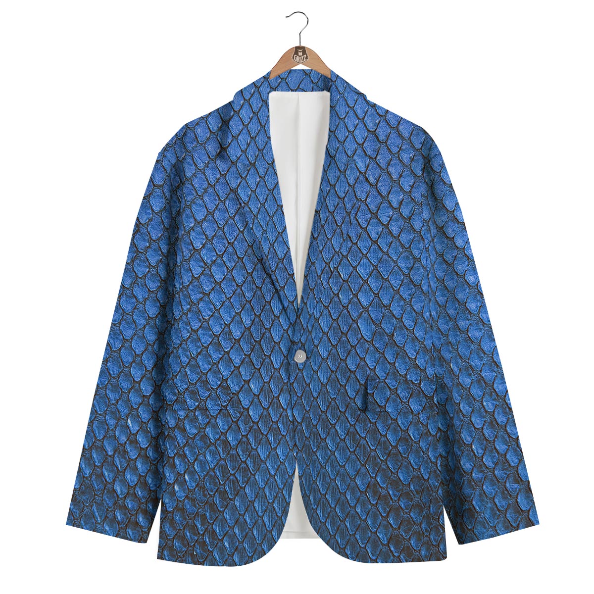 Snakeskin Steel Blue Print Men's Blazer-grizzshop