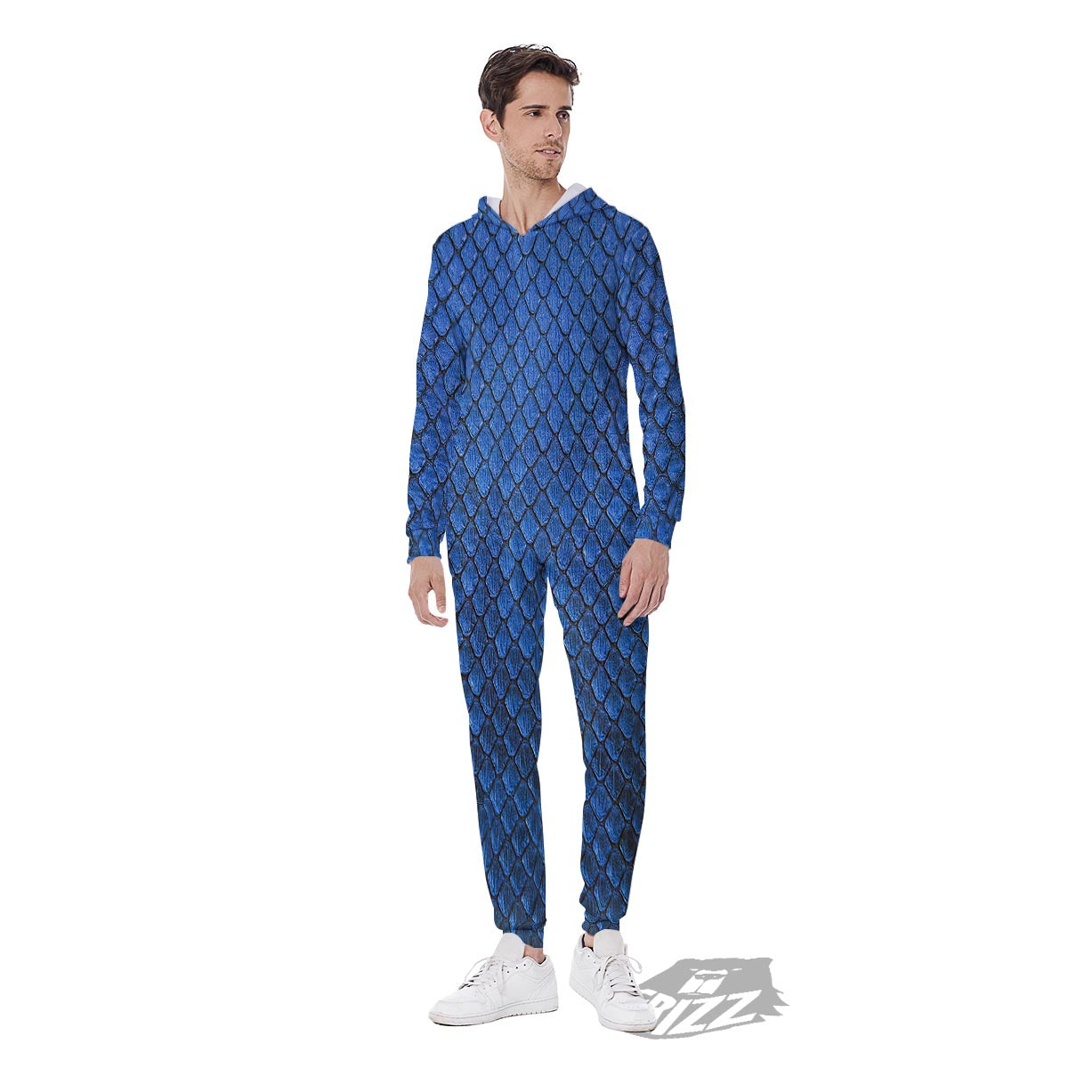 Snakeskin Steel Blue Print Men's Jumpsuit-grizzshop