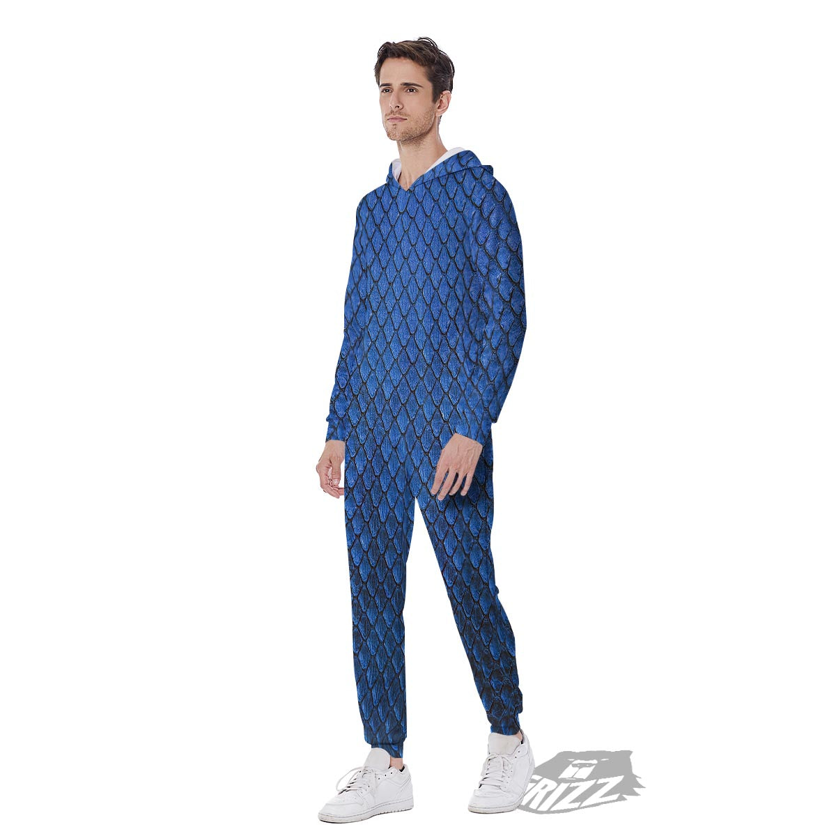 Snakeskin Steel Blue Print Men's Jumpsuit-grizzshop