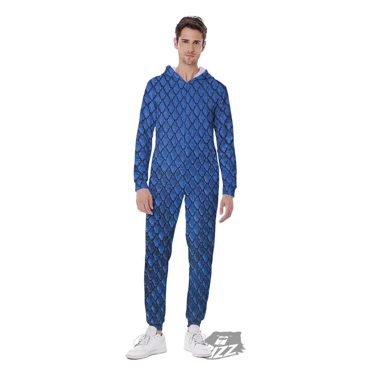 Snakeskin Steel Blue Print Men's Jumpsuit-grizzshop