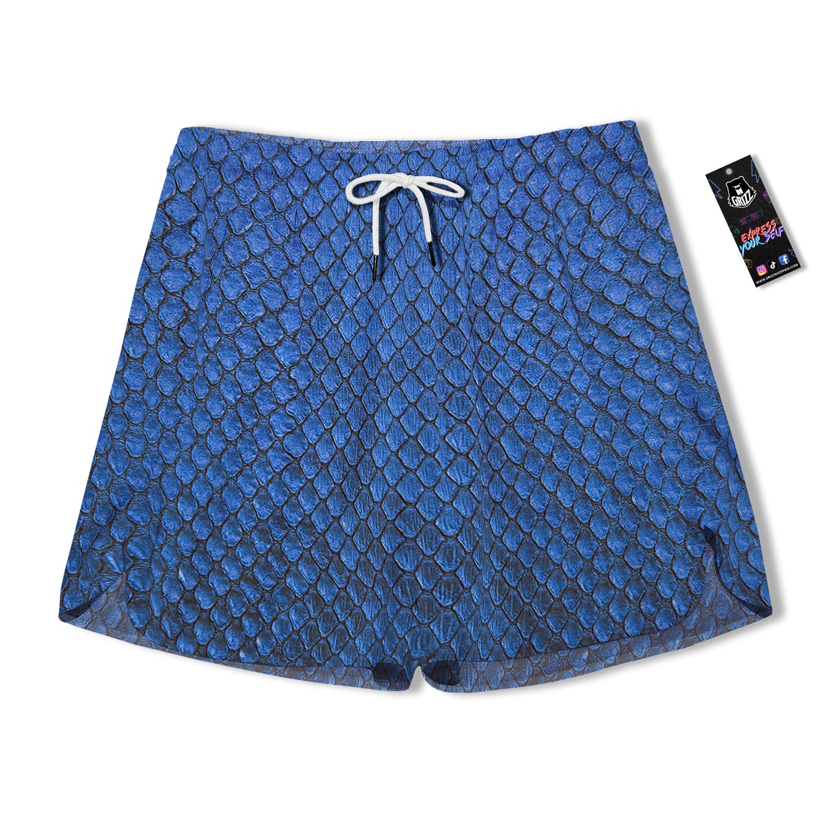 Snakeskin Steel Blue Print Men's Running Shorts-grizzshop