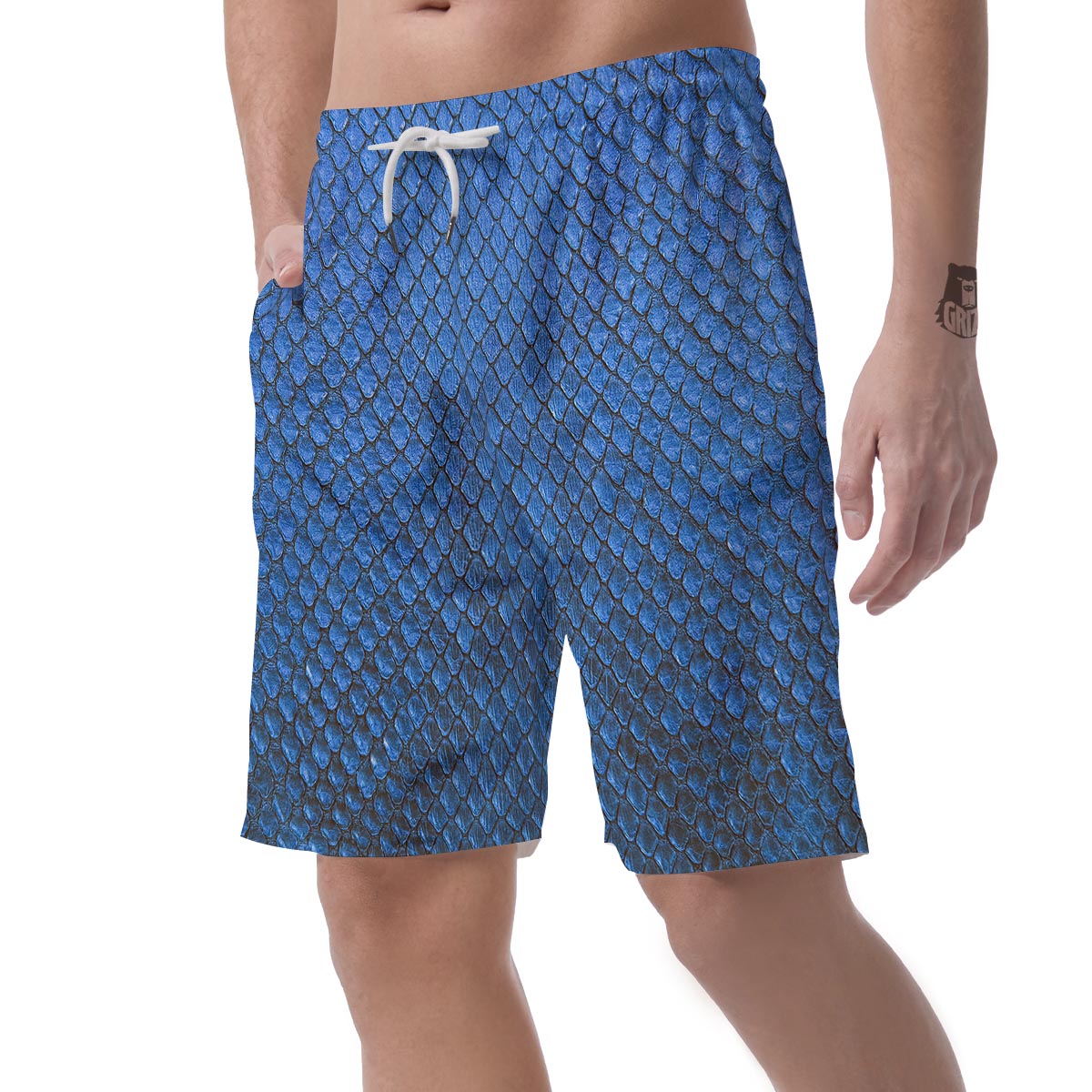 Snakeskin Steel Blue Print Men's Shorts-grizzshop