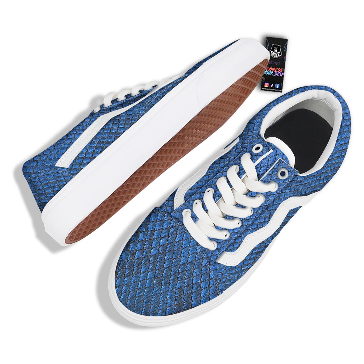 Snakeskin Steel Blue Print Skate Shoes-grizzshop