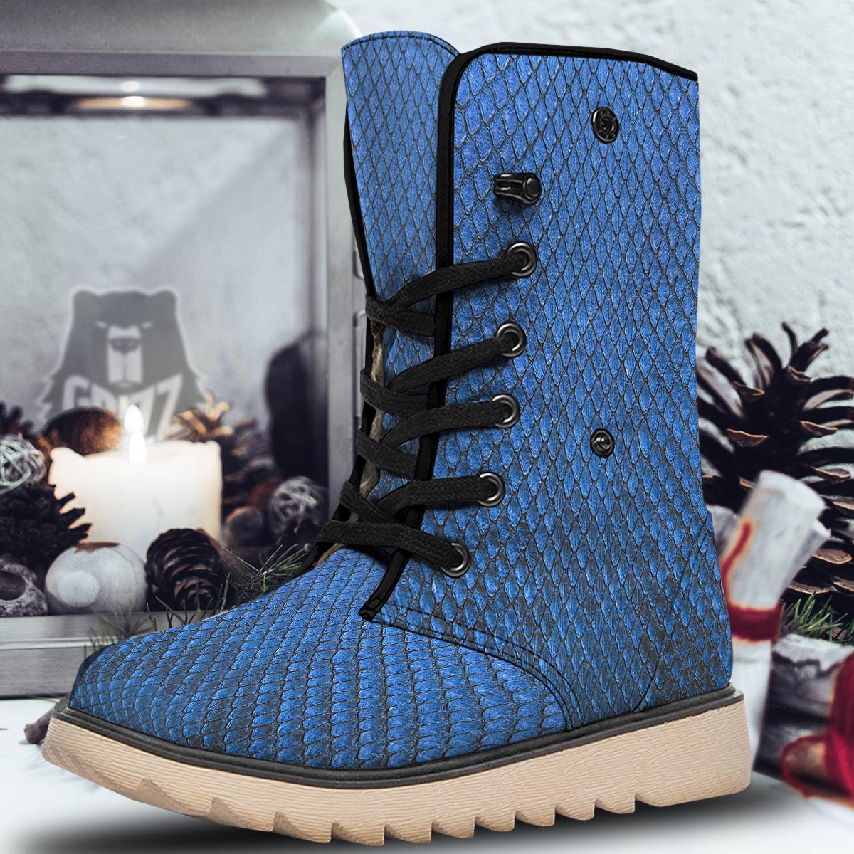 Snakeskin Steel Blue Print Snow Boots-grizzshop