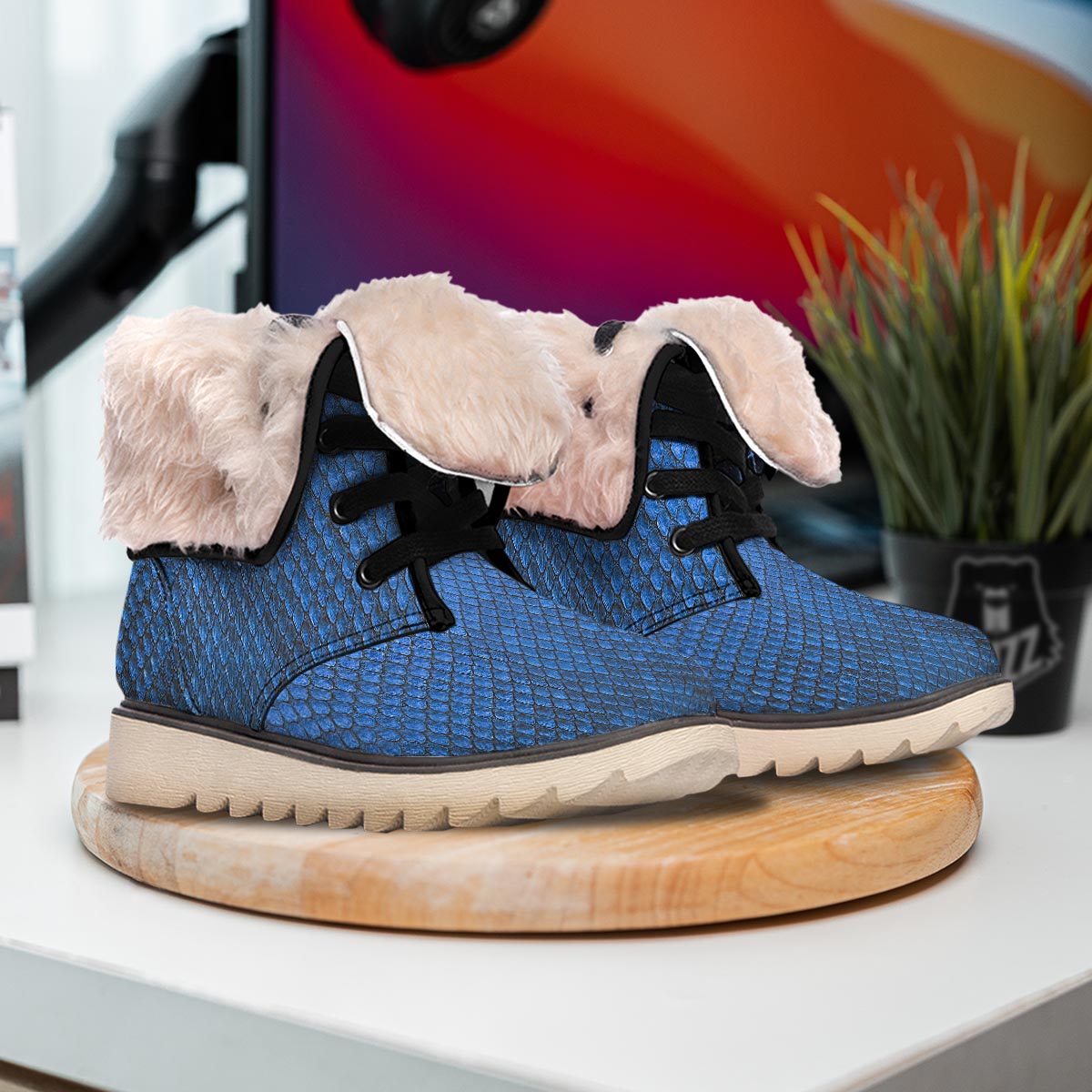 Snakeskin Steel Blue Print Snow Boots-grizzshop