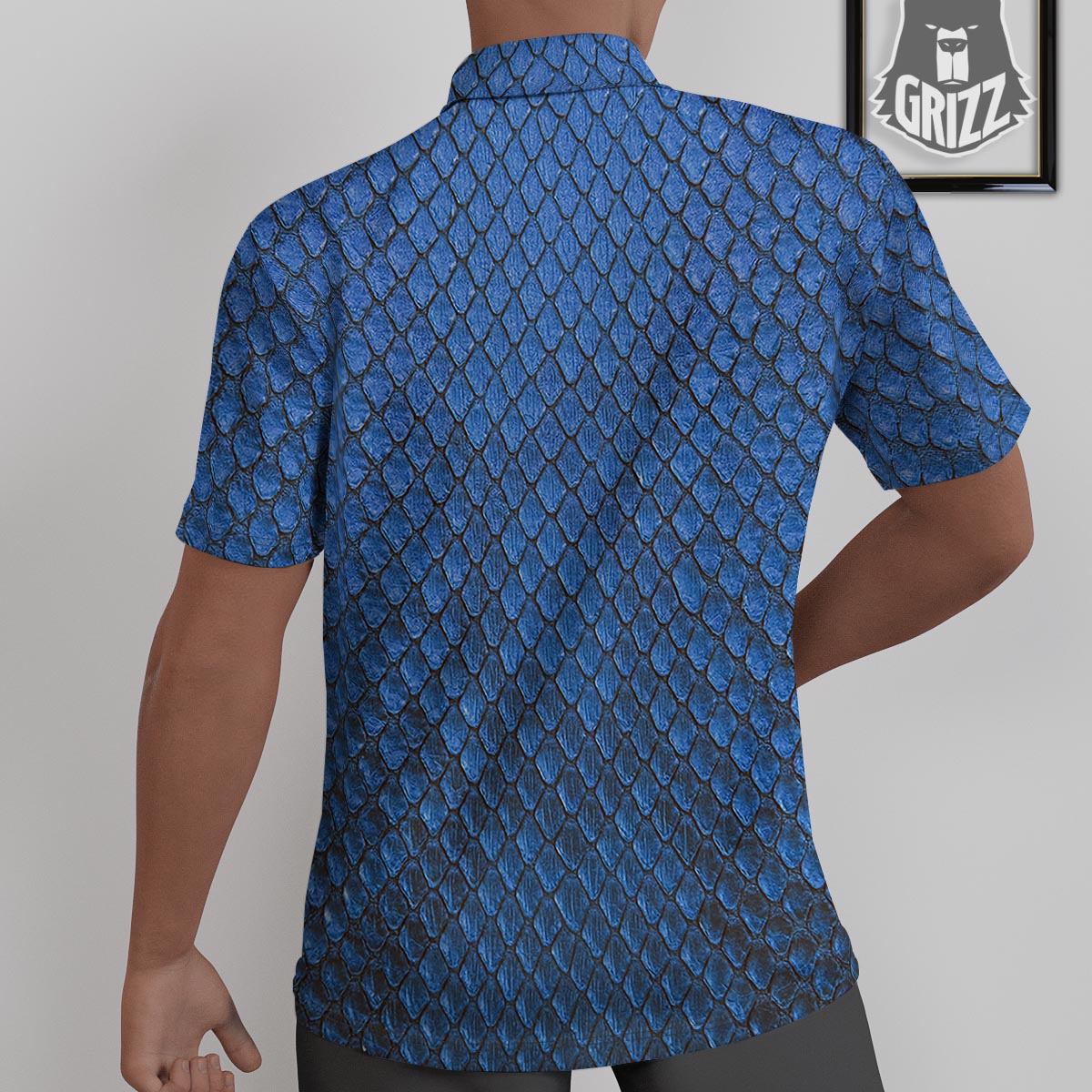 Snakeskin Steel Blue Print Untucked Shirts-grizzshop