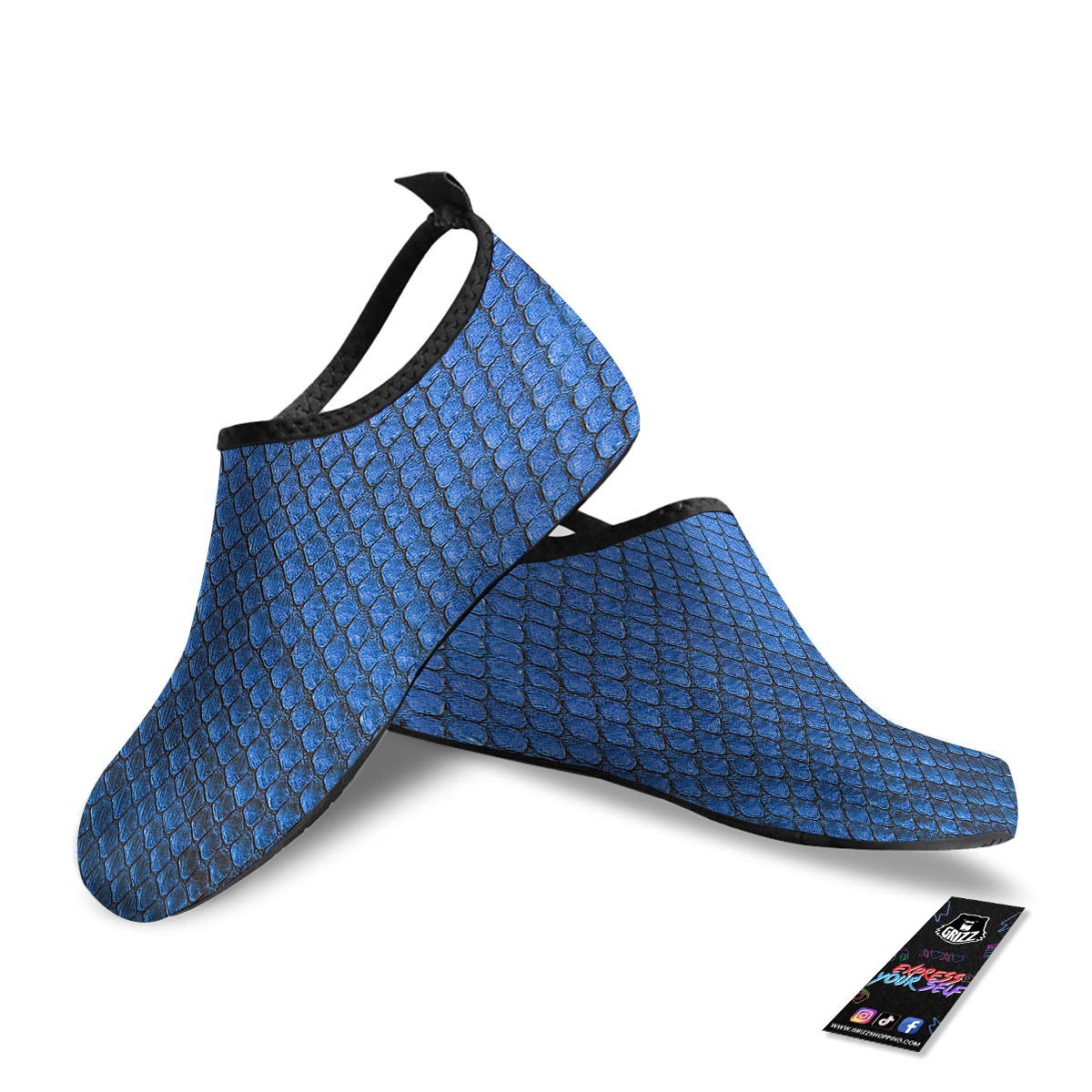 Snakeskin Steel Blue Print Water Shoes-grizzshop