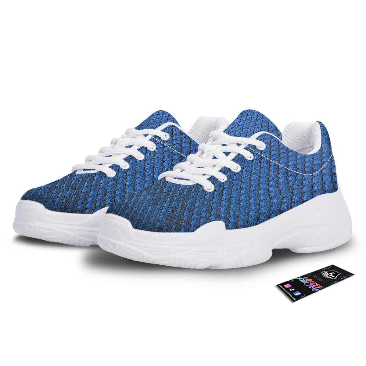 Snakeskin Steel Blue Print White Chunky Shoes-grizzshop