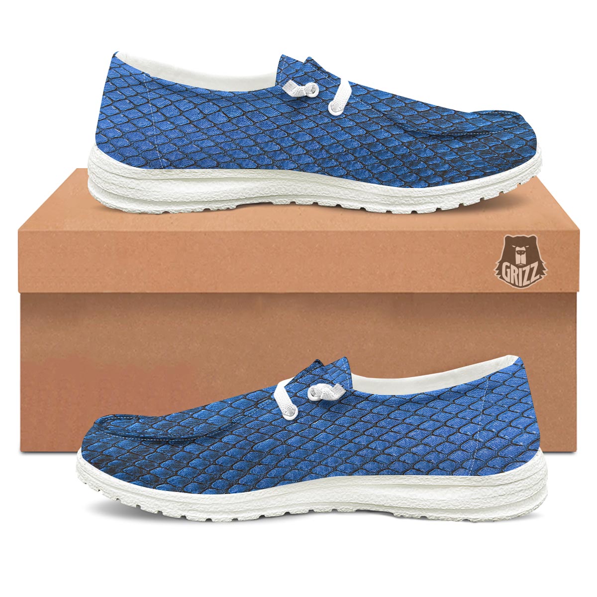 Snakeskin Steel Blue Print White Loafers-grizzshop