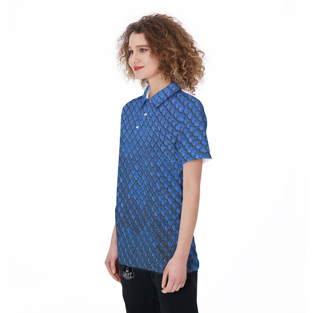 Snakeskin Steel Blue Print Women's Golf Shirts-grizzshop