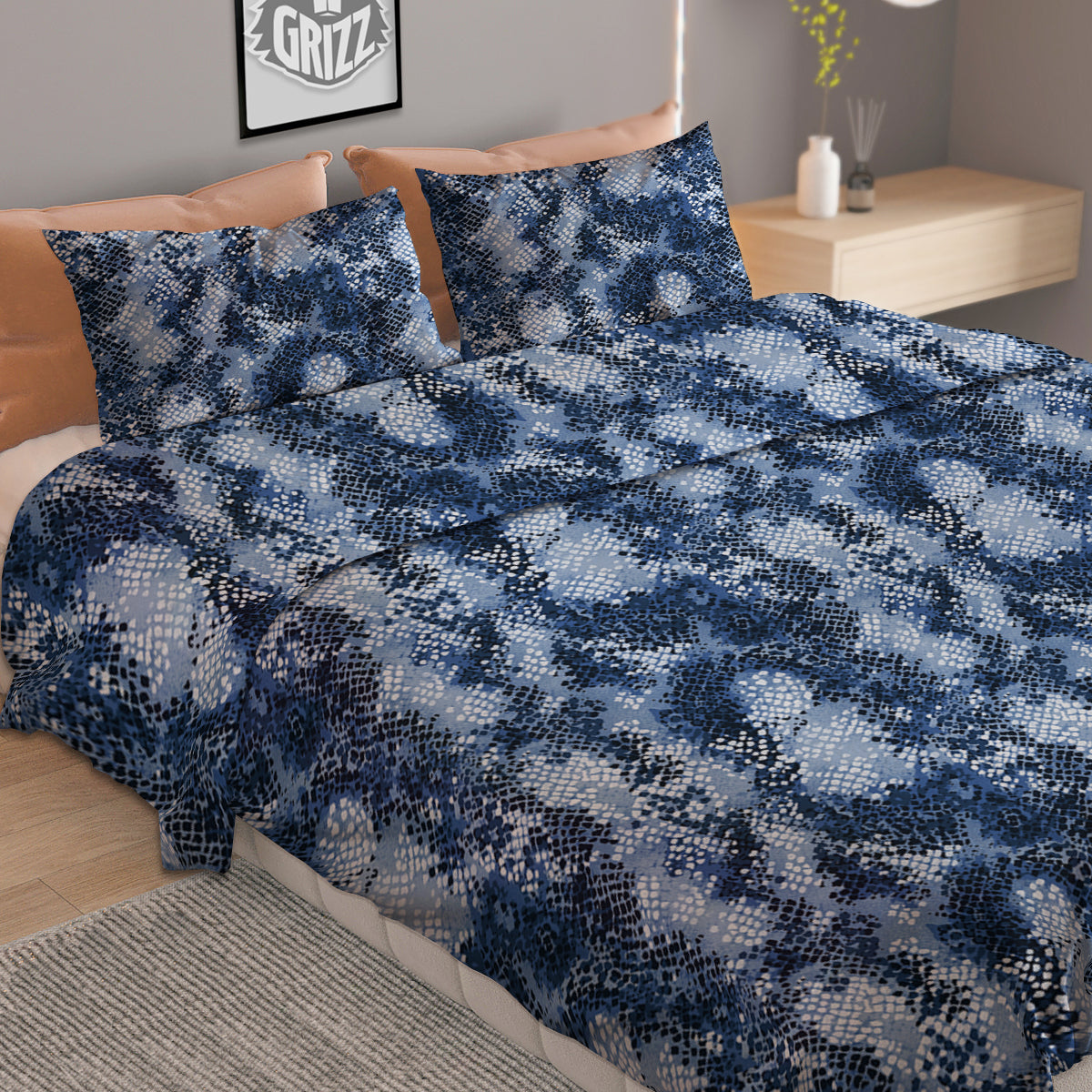 Snakeskin Watercolor Print Pattern Duvet Cover Bedding Set