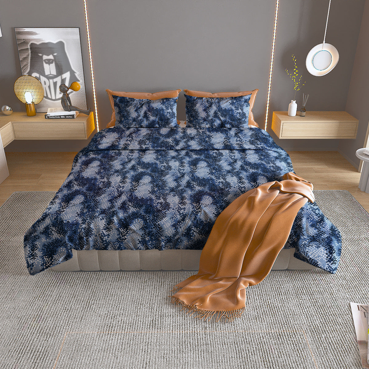 Snakeskin Watercolor Print Pattern Duvet Cover Bedding Set