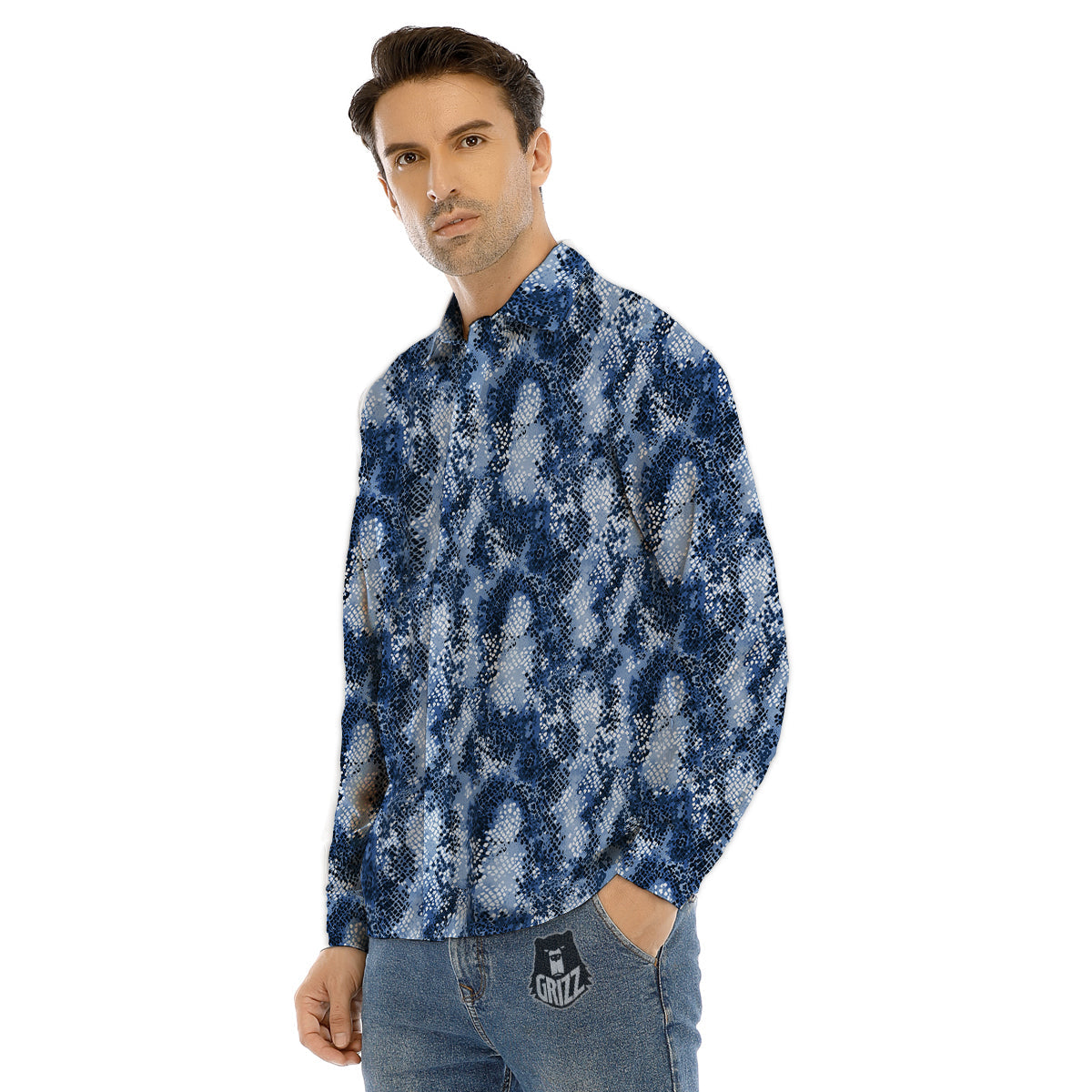 Snakeskin Watercolor Print Pattern Men's Dress Shirts-grizzshop