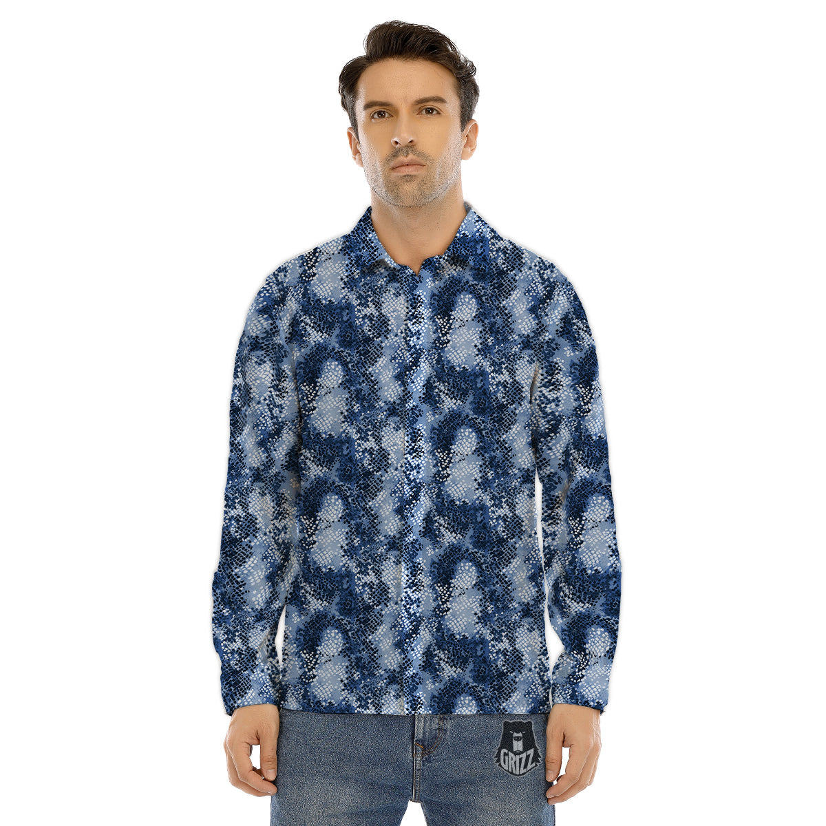 Snakeskin Watercolor Print Pattern Men's Dress Shirts-grizzshop