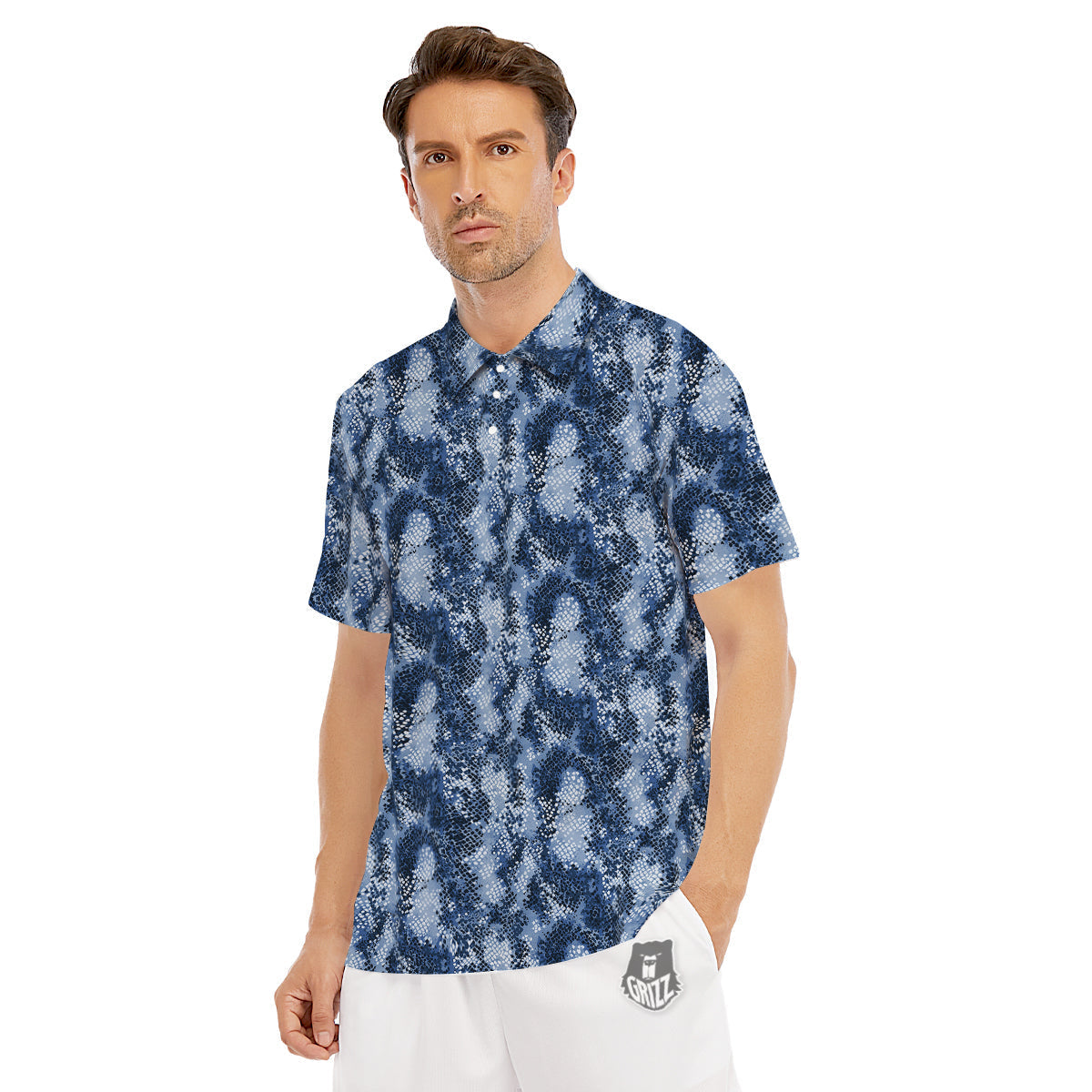 Snakeskin Watercolor Print Pattern Men's Golf Shirts-grizzshop