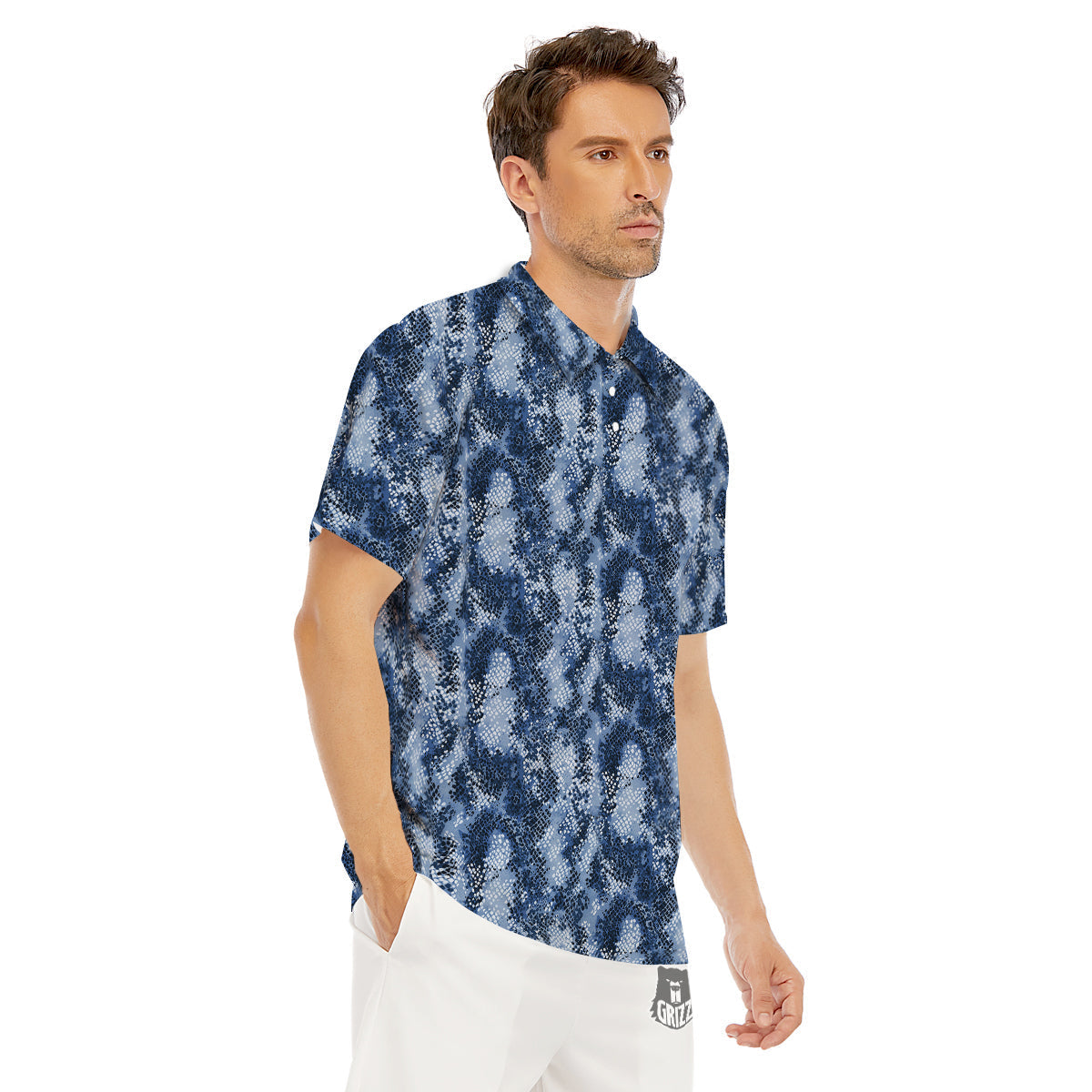 Snakeskin Watercolor Print Pattern Men's Golf Shirts-grizzshop