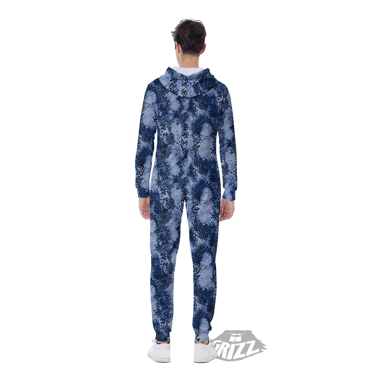 Snakeskin Watercolor Print Pattern Men's Jumpsuit-grizzshop