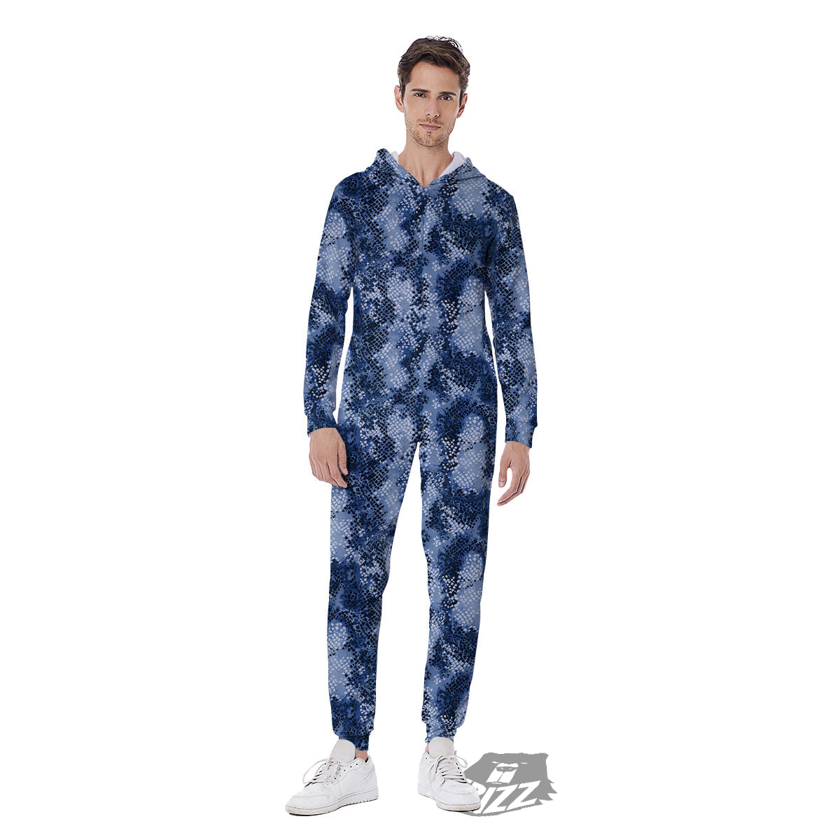 Snakeskin Watercolor Print Pattern Men's Jumpsuit-grizzshop