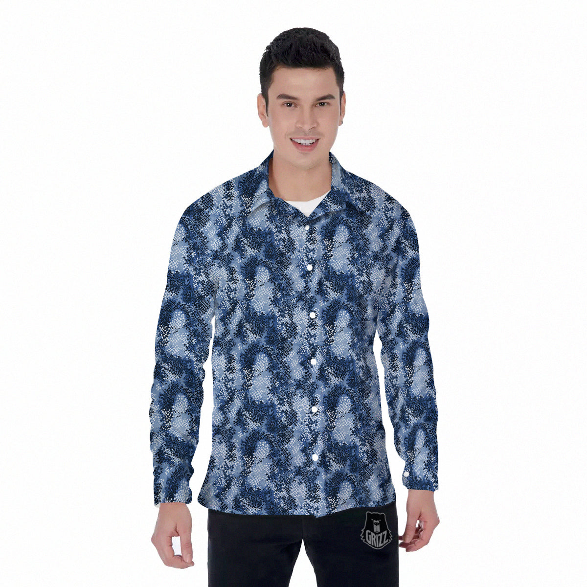 Snakeskin Watercolor Print Pattern Men's Long Sleeve Shirts-grizzshop