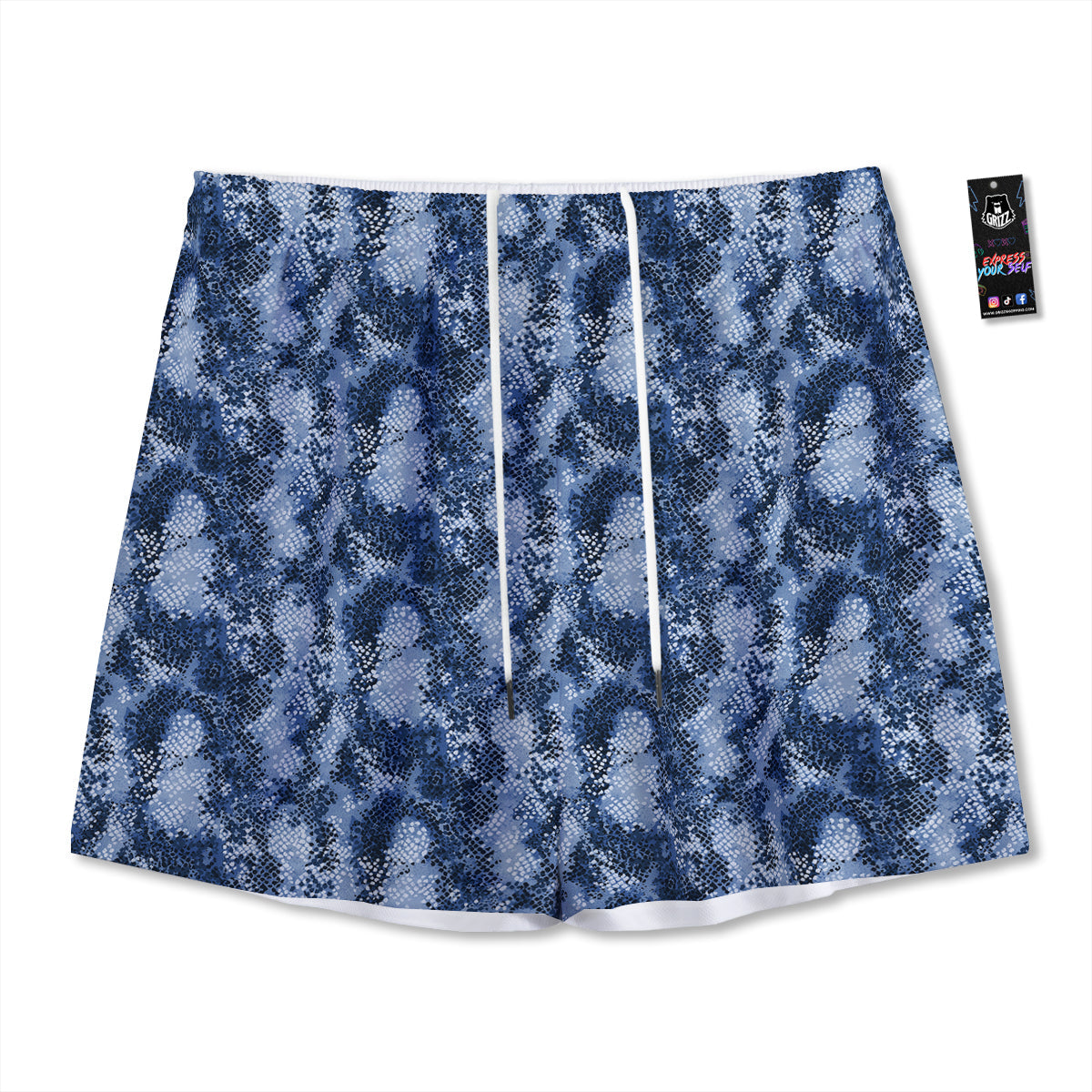 Snakeskin Watercolor Print Pattern Mesh Shorts