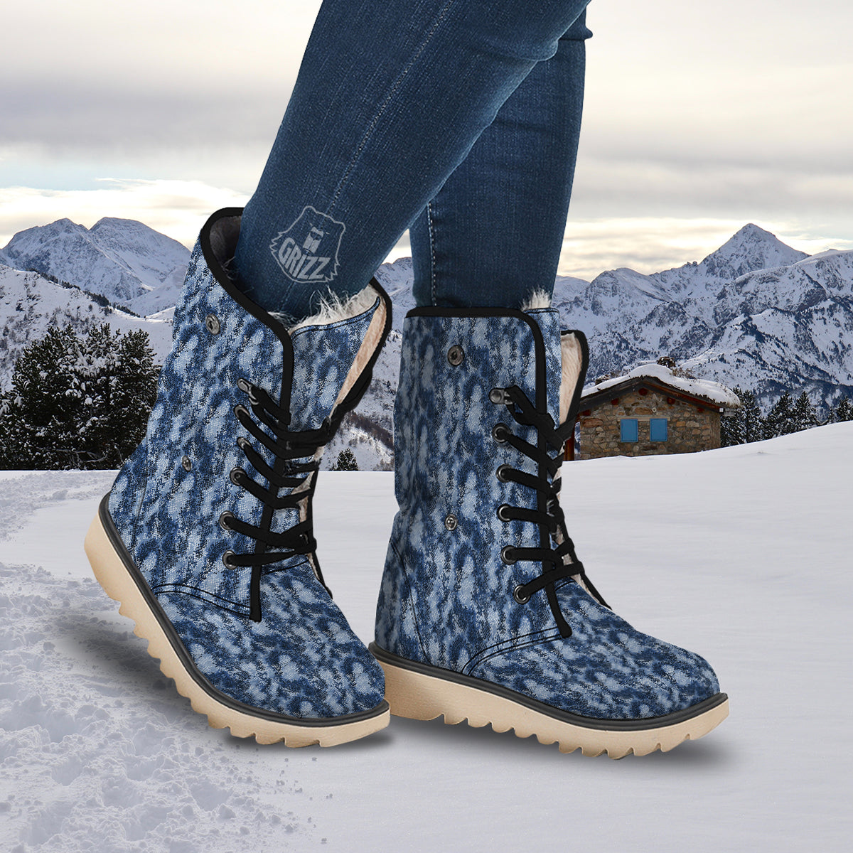 Snakeskin Watercolor Print Pattern Snow Boots-grizzshop