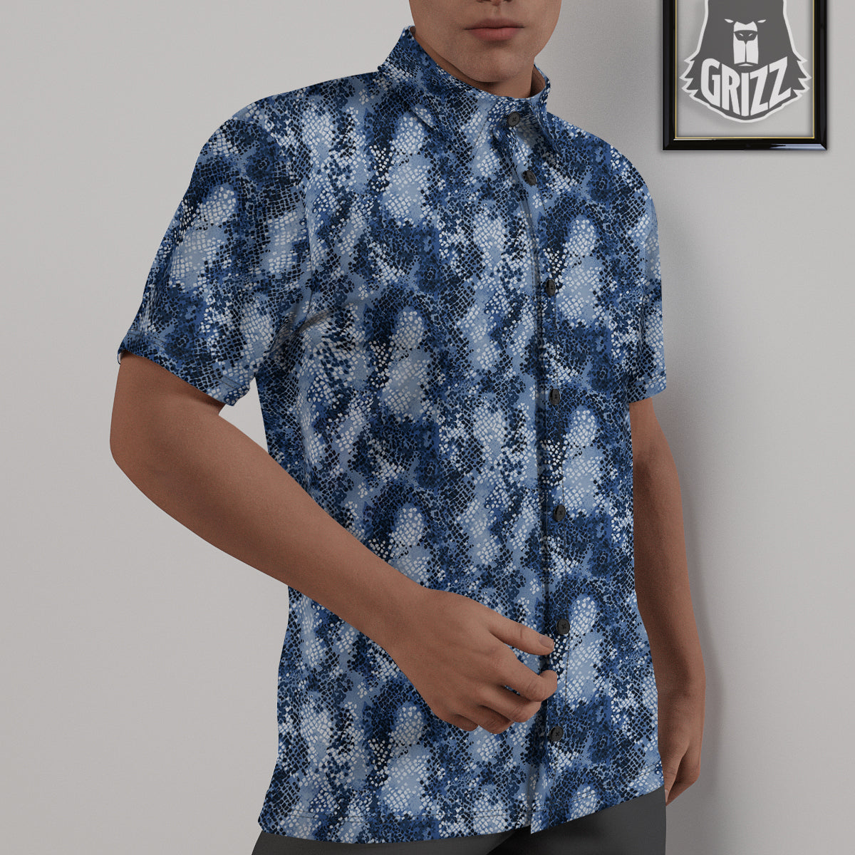 Snakeskin Watercolor Print Pattern Untucked Shirts-grizzshop