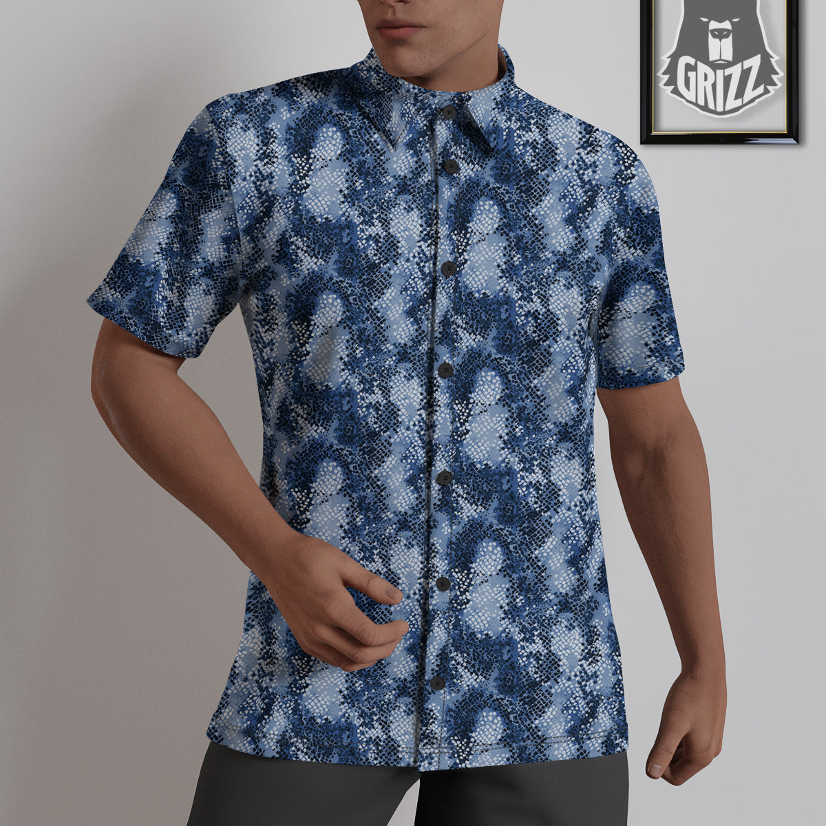 Snakeskin Watercolor Print Pattern Untucked Shirts-grizzshop