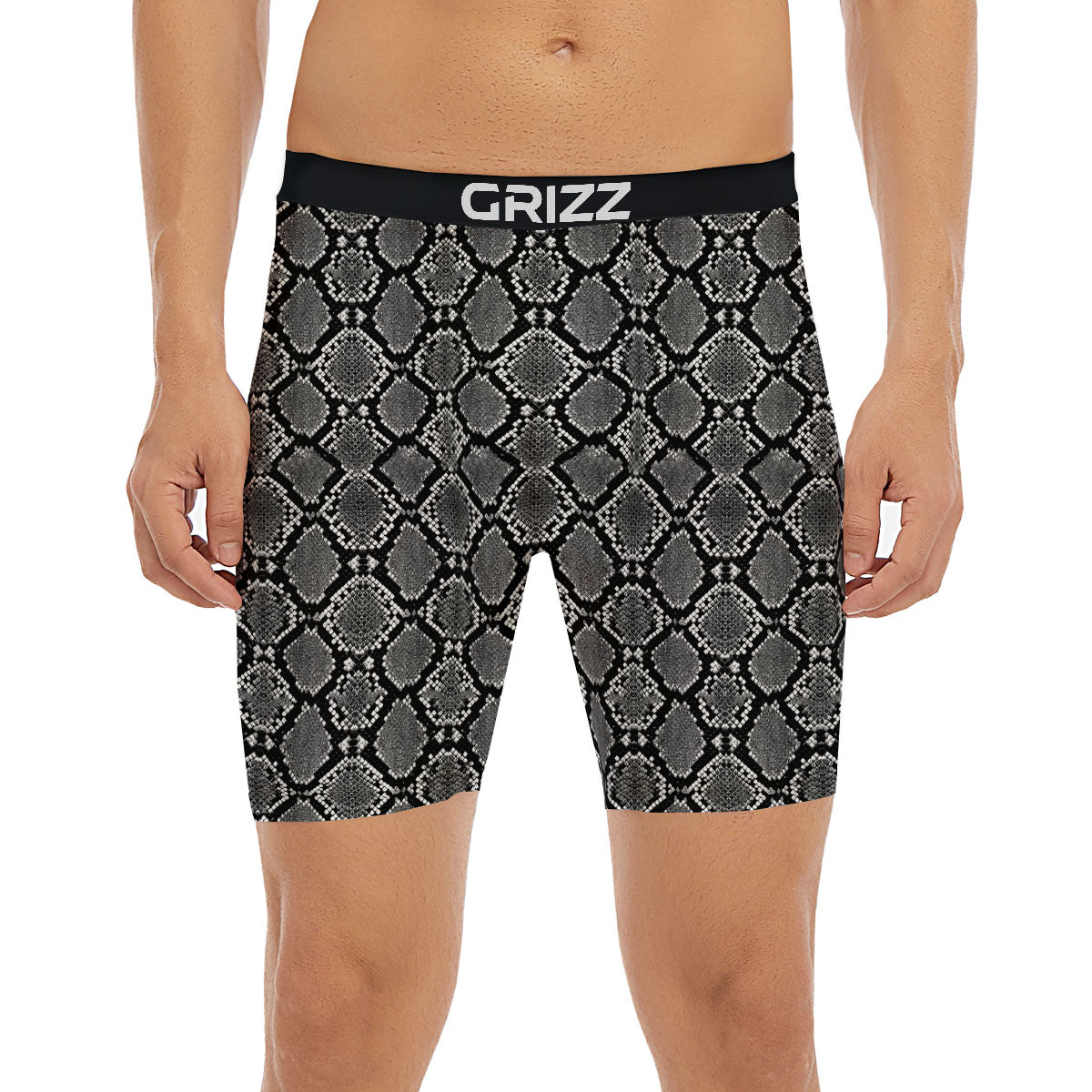 Snakeskin White And Black Print Boxer Briefs-grizzshop