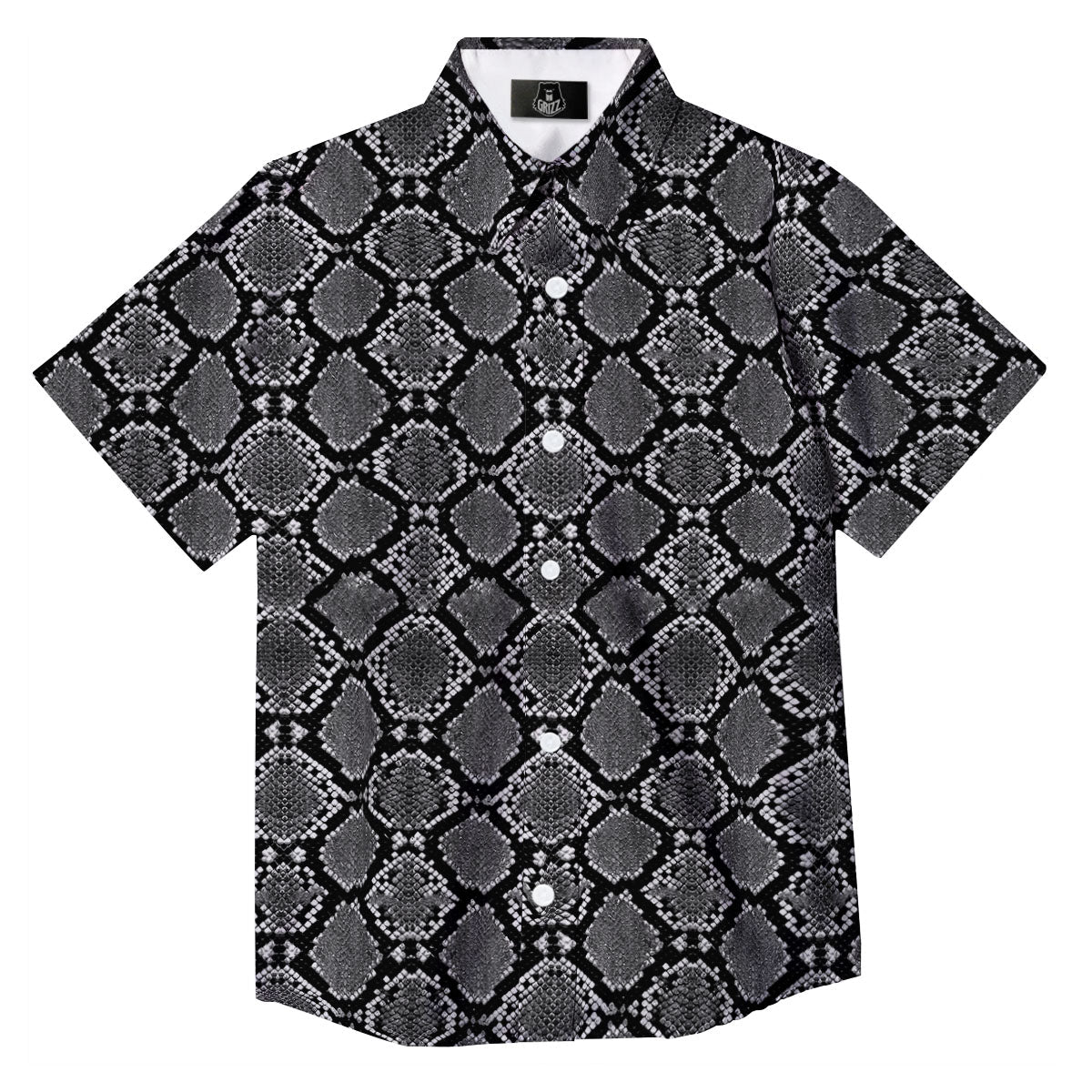 Snakeskin White And Black Print Button Up Shirt-grizzshop