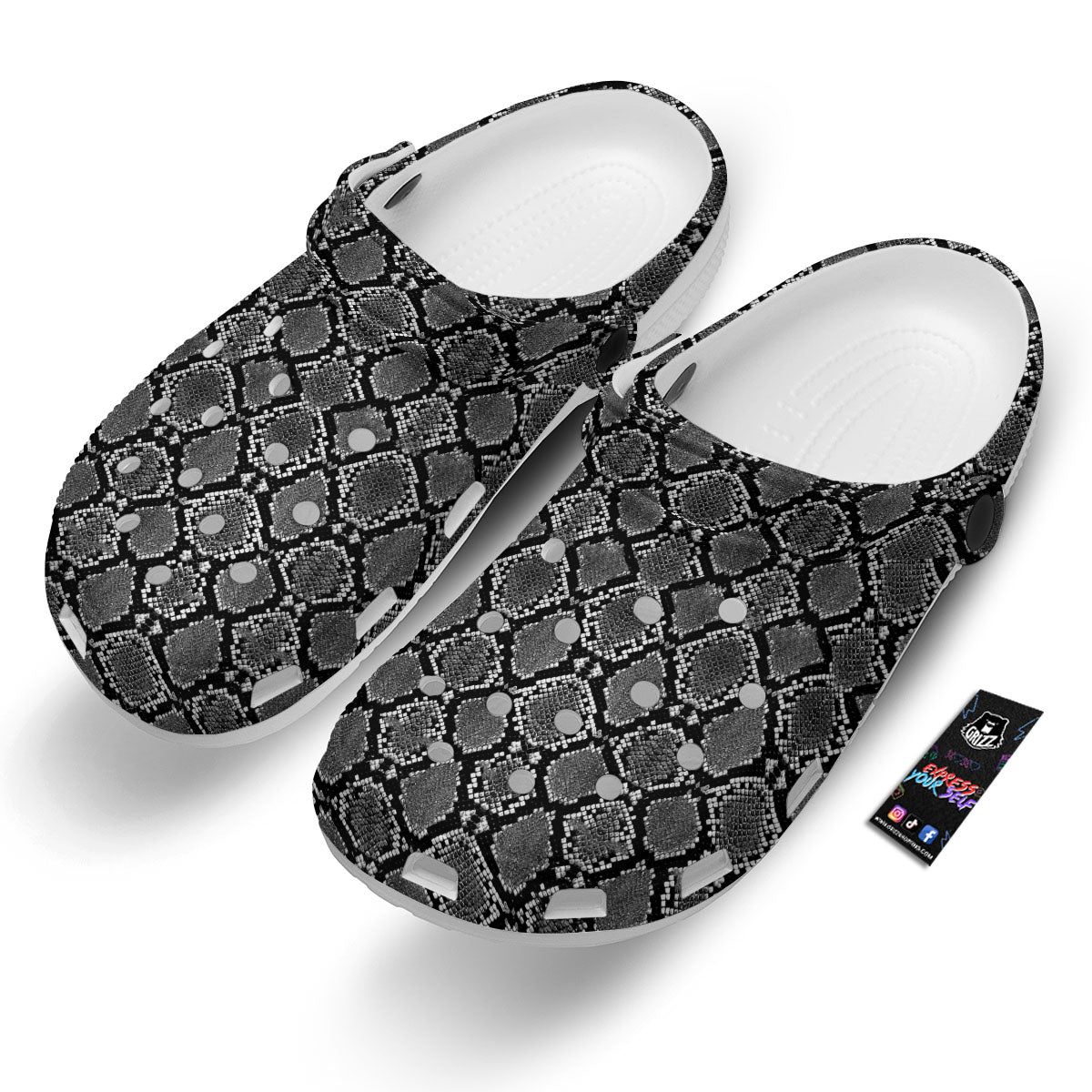 Snakeskin White And Black Print Clog-grizzshop