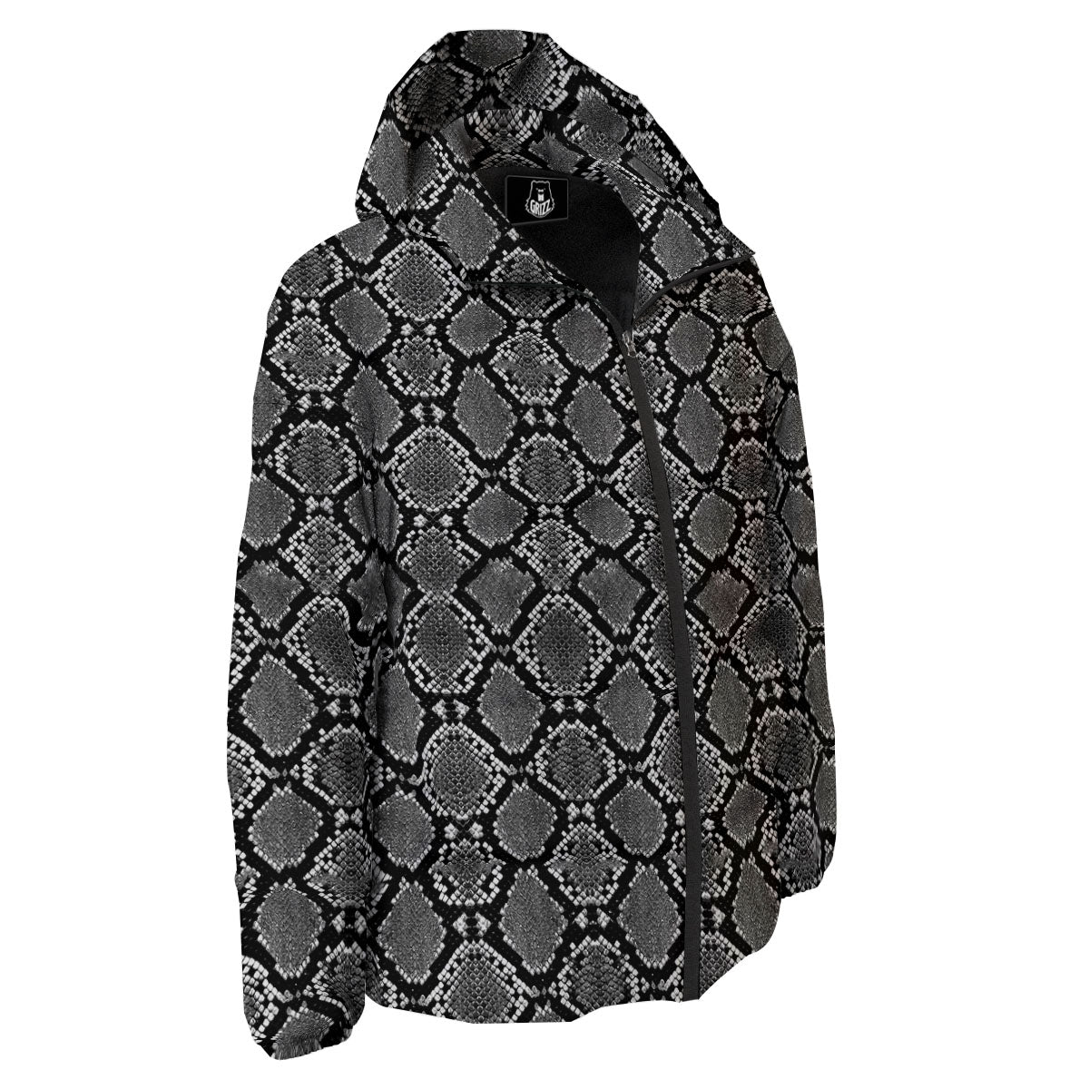Snakeskin White And Black Print Down Jacket-grizzshop