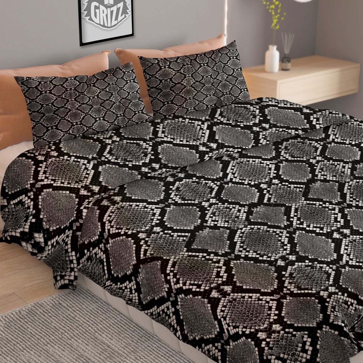 Snakeskin White And Black Print Duvet Cover Bedding Set
