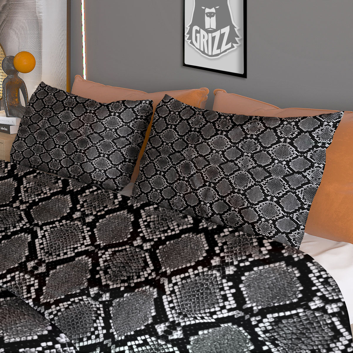 Snakeskin White And Black Print Duvet Cover Bedding Set