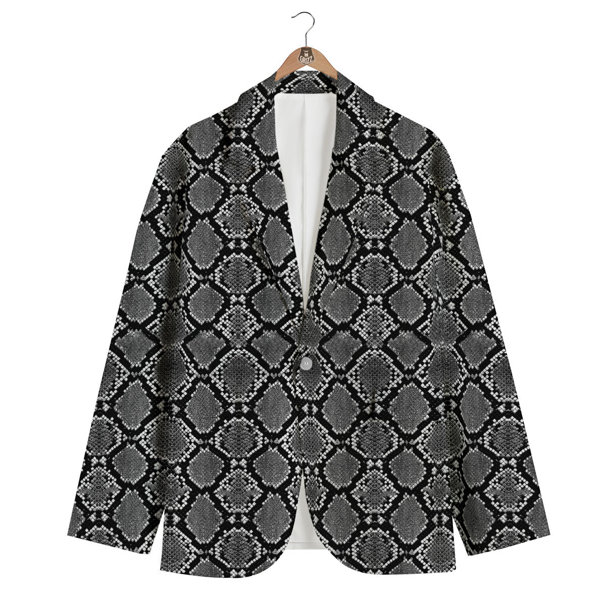 Snakeskin White And Black Print Men's Blazer-grizzshop