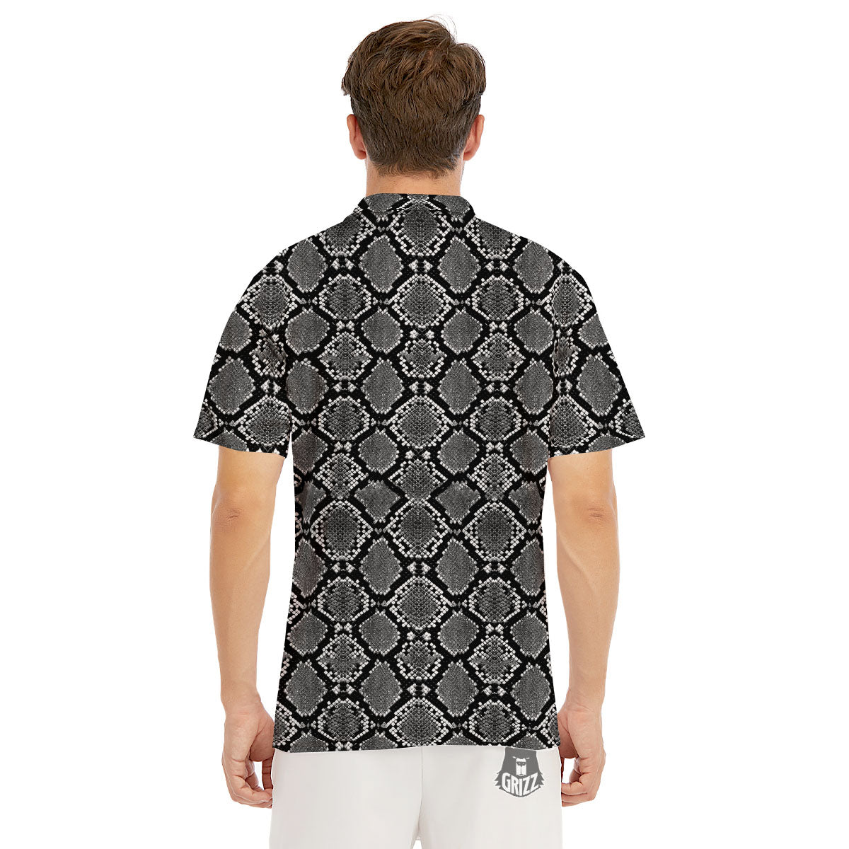 Snakeskin White And Black Print Men's Golf Shirts-grizzshop