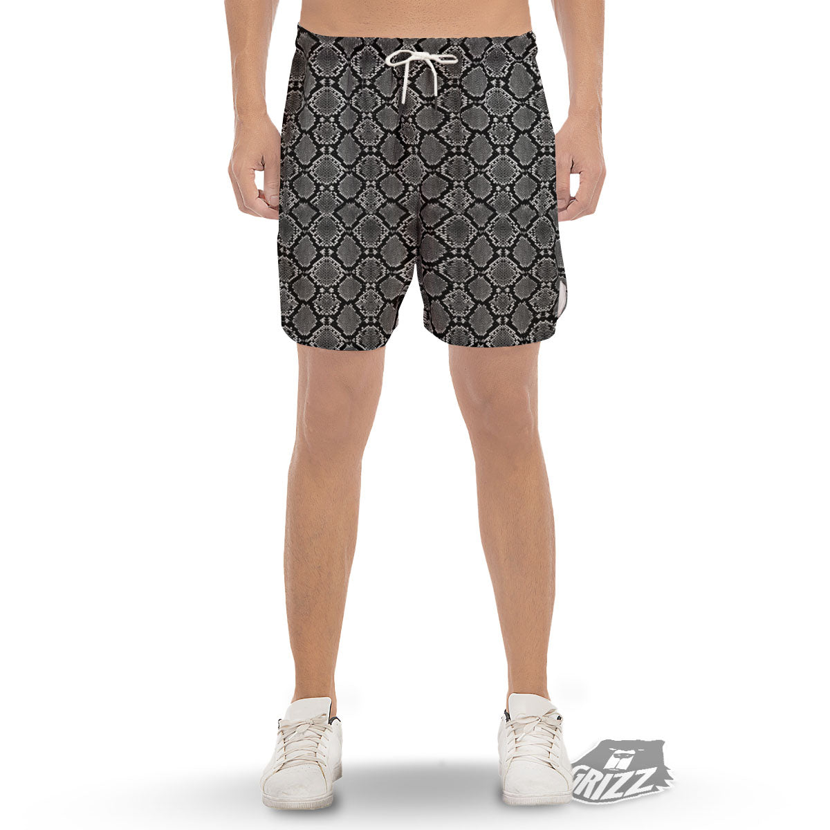 Snakeskin White And Black Print Men's Gym Shorts-grizzshop