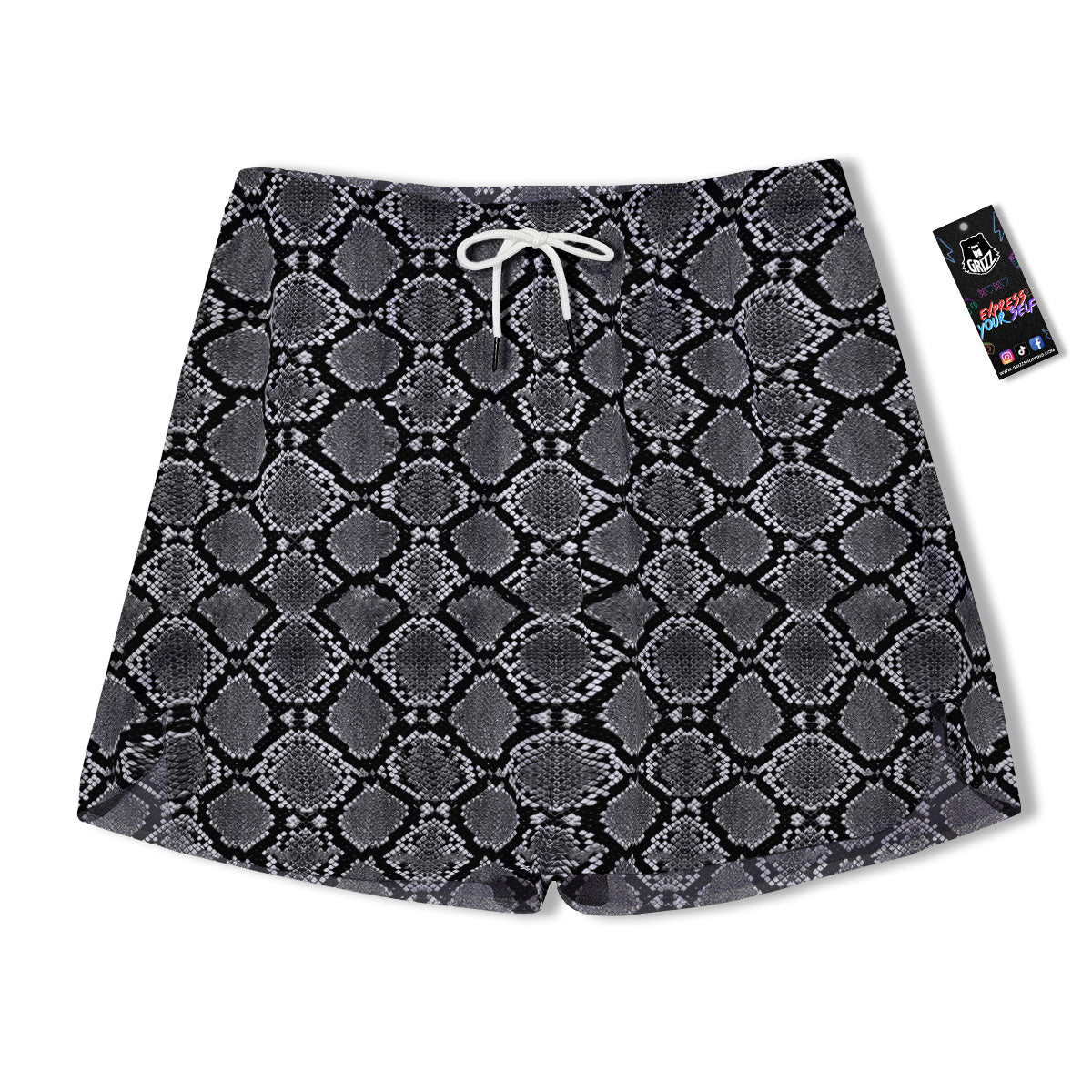 Snakeskin White And Black Print Men's Running Shorts-grizzshop