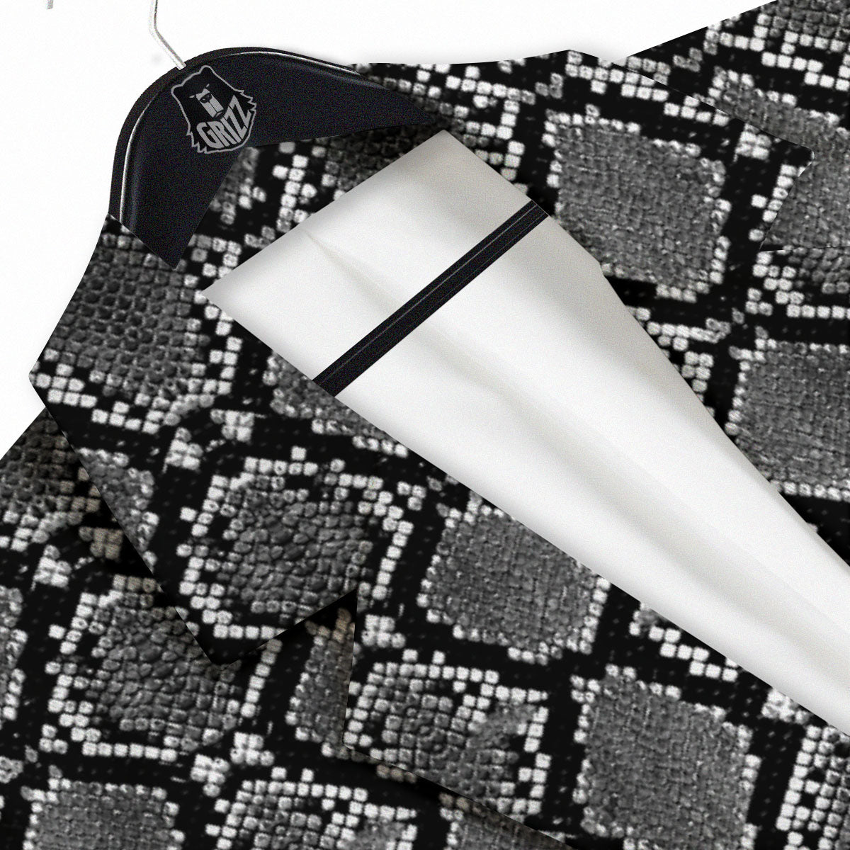 Snakeskin White And Black Print Men's Sport Coat-grizzshop