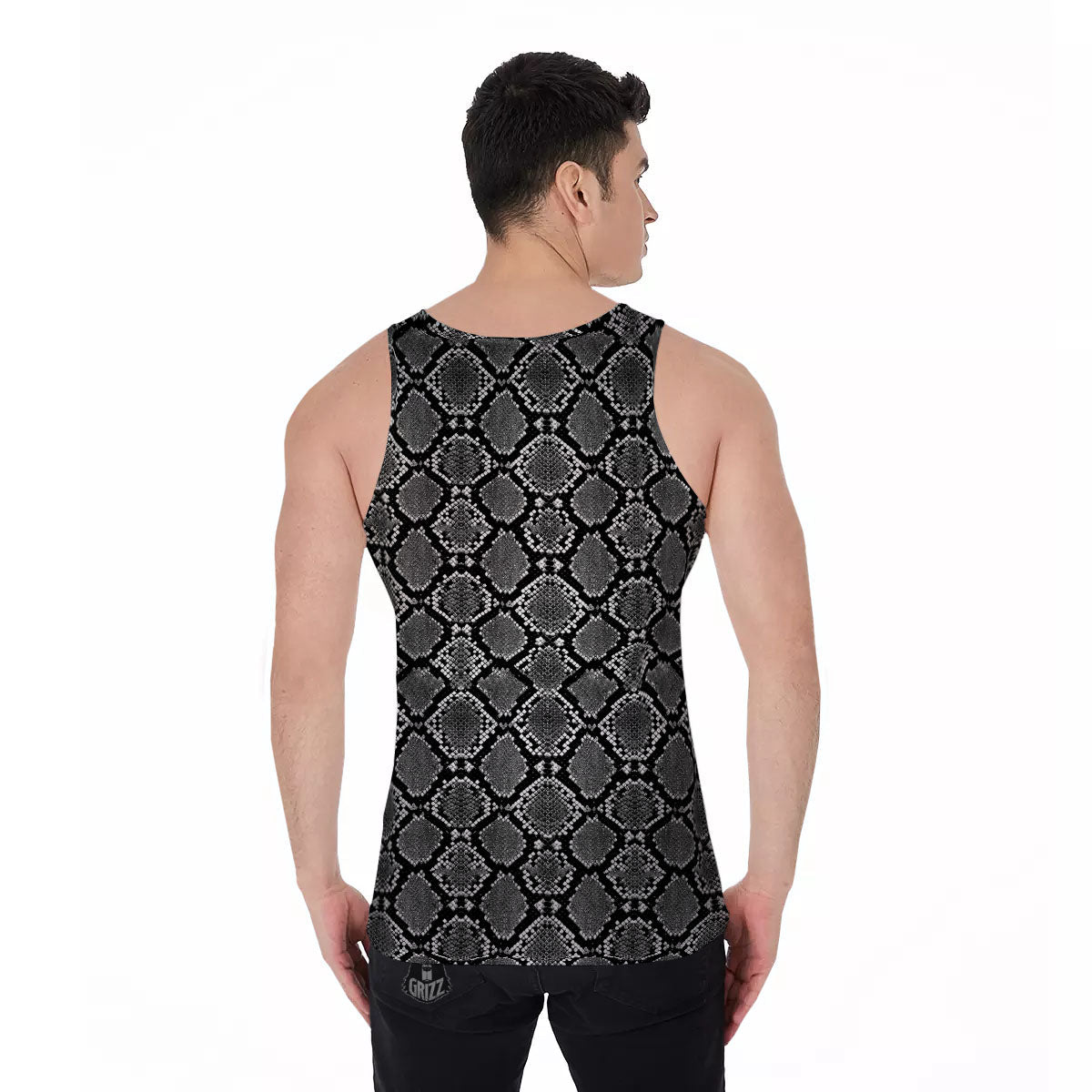 Snakeskin White And Black Print Men's Tank Top-grizzshop