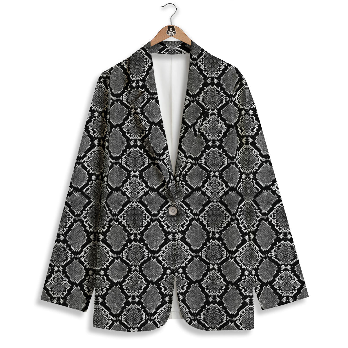 Snakeskin White And Black Print Women's Blazer-grizzshop