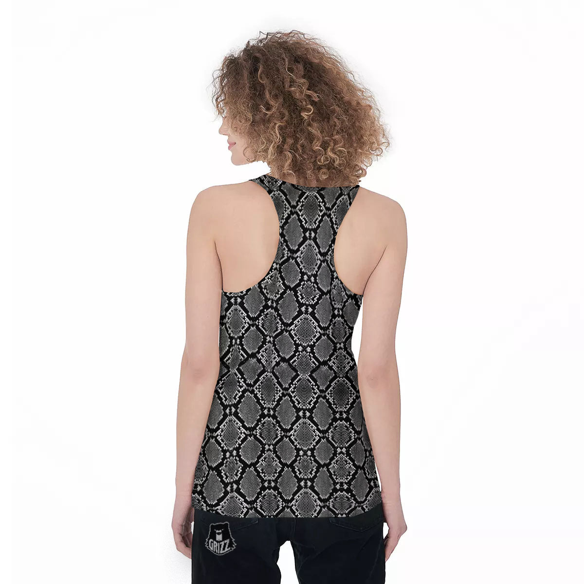 Snakeskin White And Black Print Women's Racerback Tank Top-grizzshop