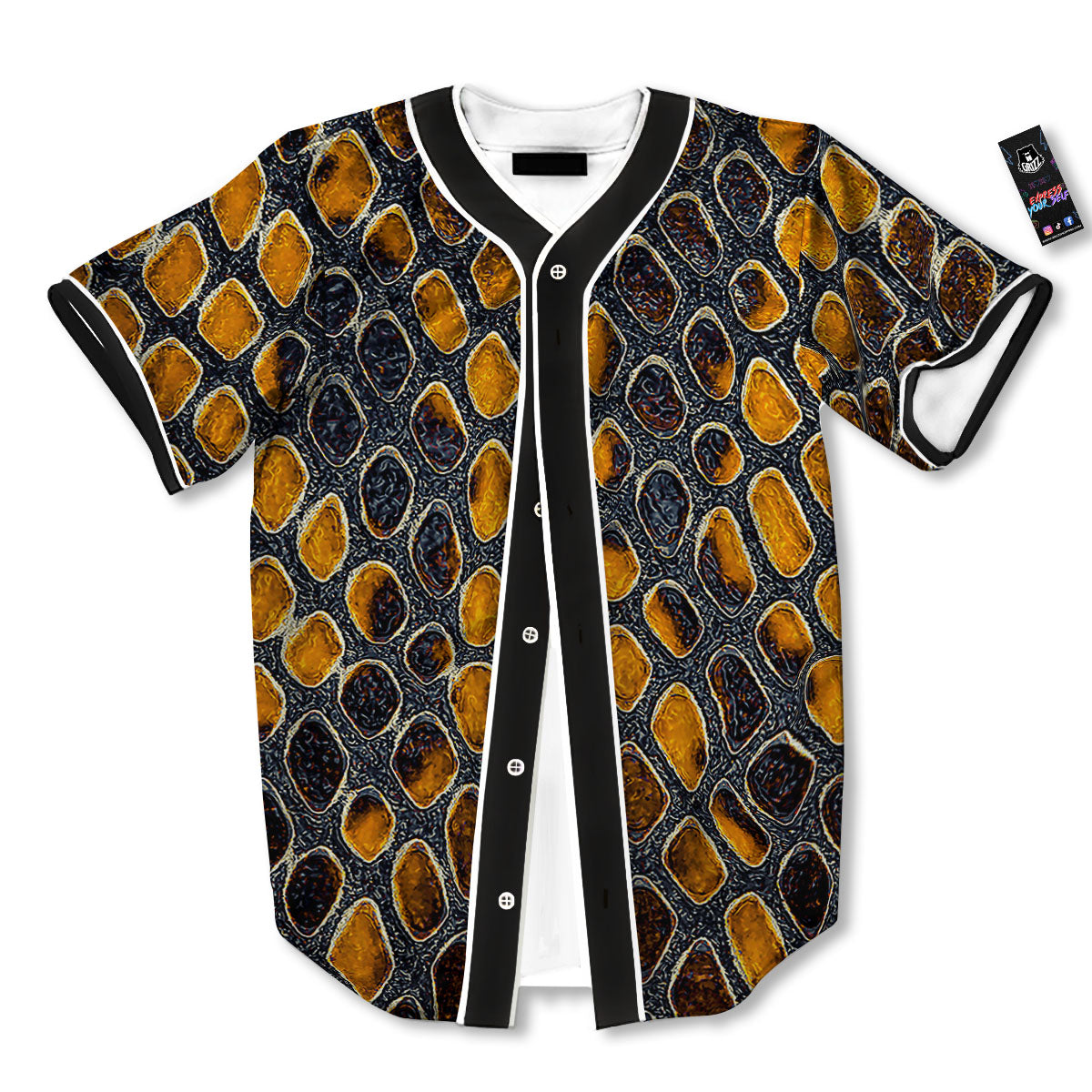 Snakeskin Yellow And Black Print Baseball Jersey-grizzshop