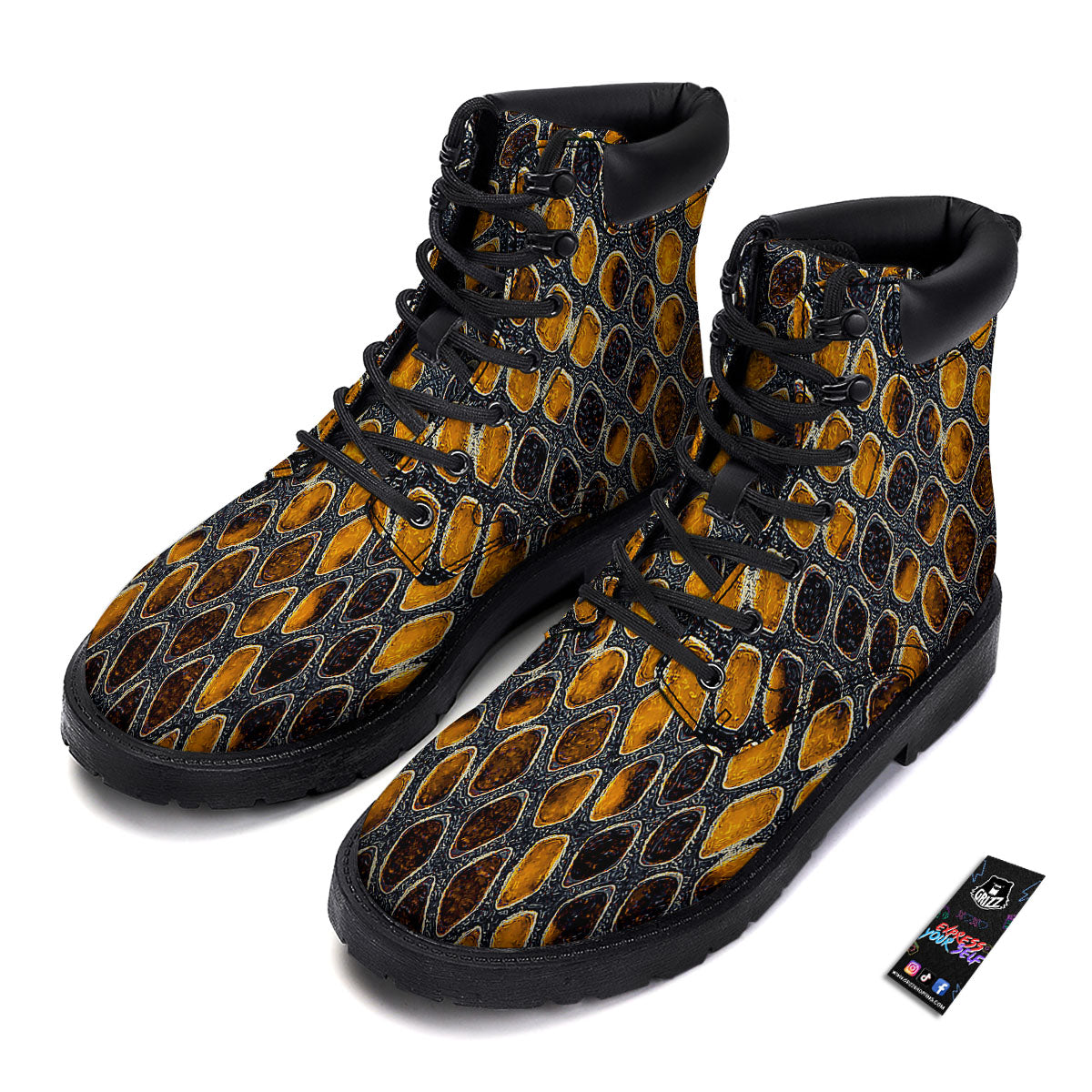 Snakeskin Yellow And Black Print Boots-grizzshop