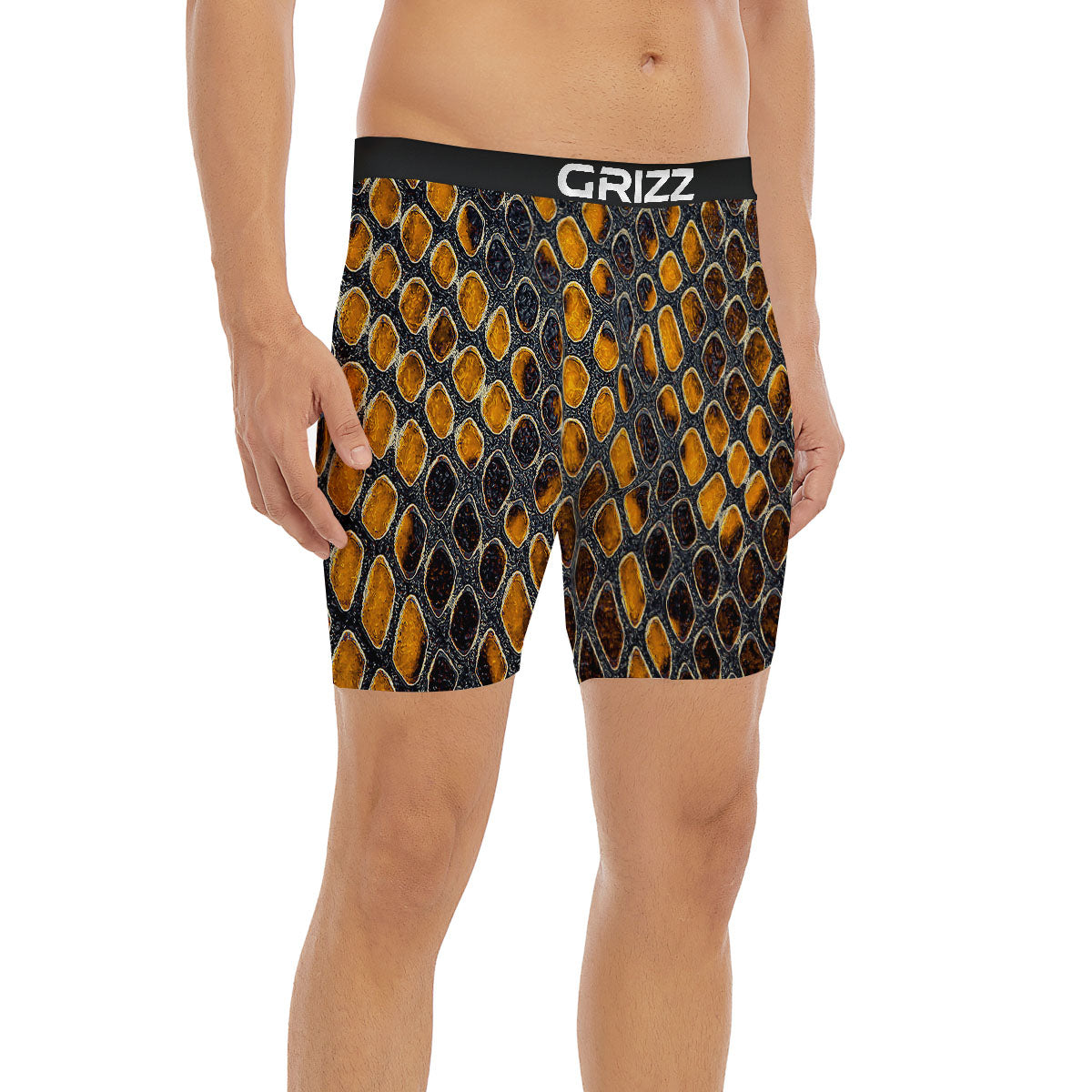 Snakeskin Yellow And Black Print Boxer Briefs-grizzshop